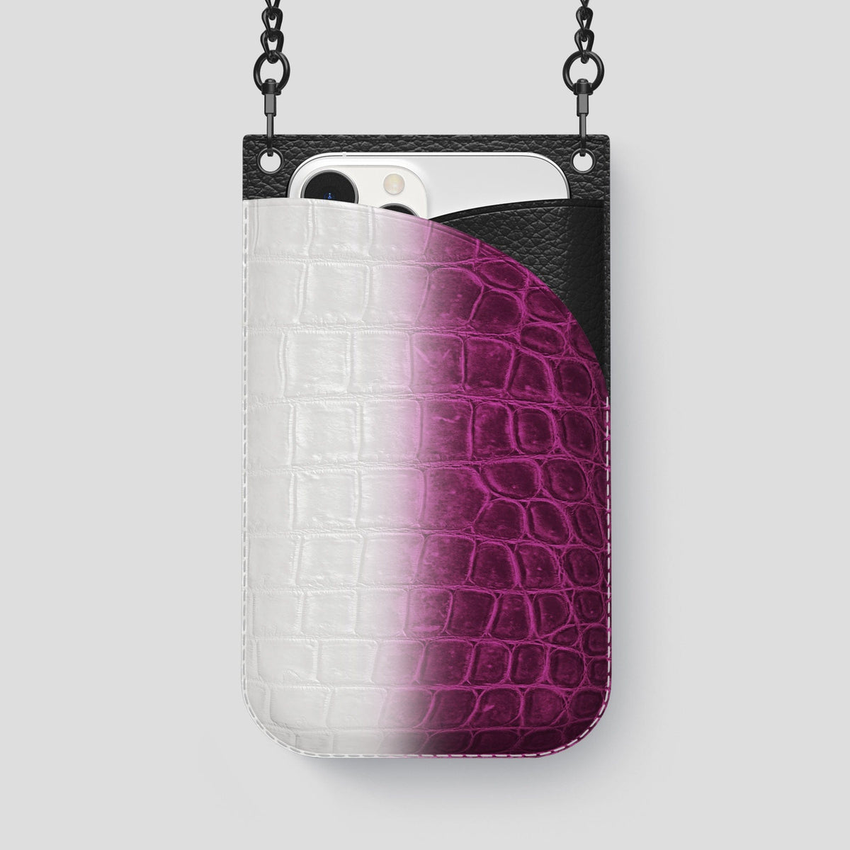 Fuchsia iPhone 14 Pro Max Himalaya Crossbody Bag Himalayan Crocodile with Black Metal -1 | Fuchsia-Black