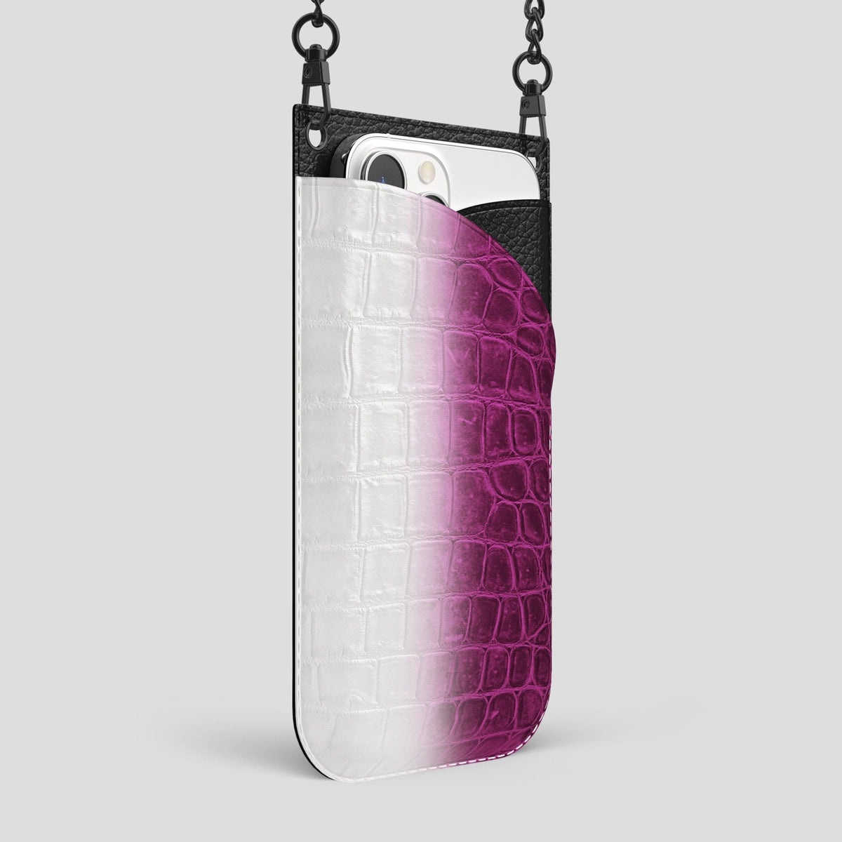 Fuchsia iPhone 14 Pro Max Himalaya Crossbody Bag Himalayan Crocodile with Black Metal -2 | Fuchsia-Black