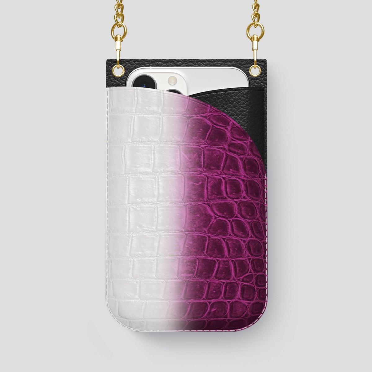 Fuchsia iPhone 14 Pro Max Himalaya Crossbody Bag Himalayan Crocodile with Gold Metal -1 | Fuchsia-Gold