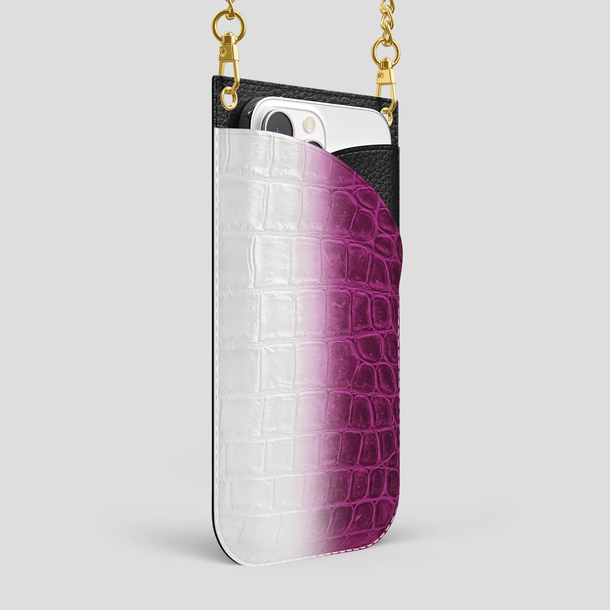 Fuchsia iPhone 14 Pro Max Himalaya Crossbody Bag Himalayan Crocodile with Gold Metal -2 | Fuchsia-Gold
