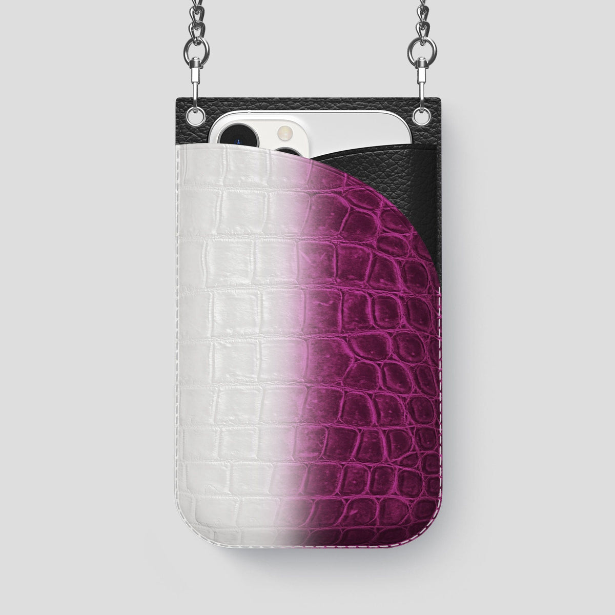 Fuchsia iPhone 14 Pro Max Himalaya Crossbody Bag Himalayan Crocodile with Steel Metal -1 | Fuchsia-Steel