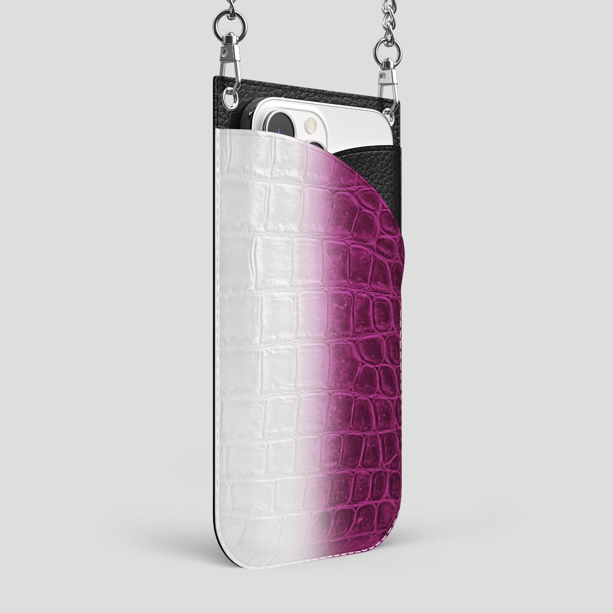 Fuchsia iPhone 14 Pro Max Himalaya Crossbody Bag Himalayan Crocodile with Steel Metal -2 | Fuchsia-Steel