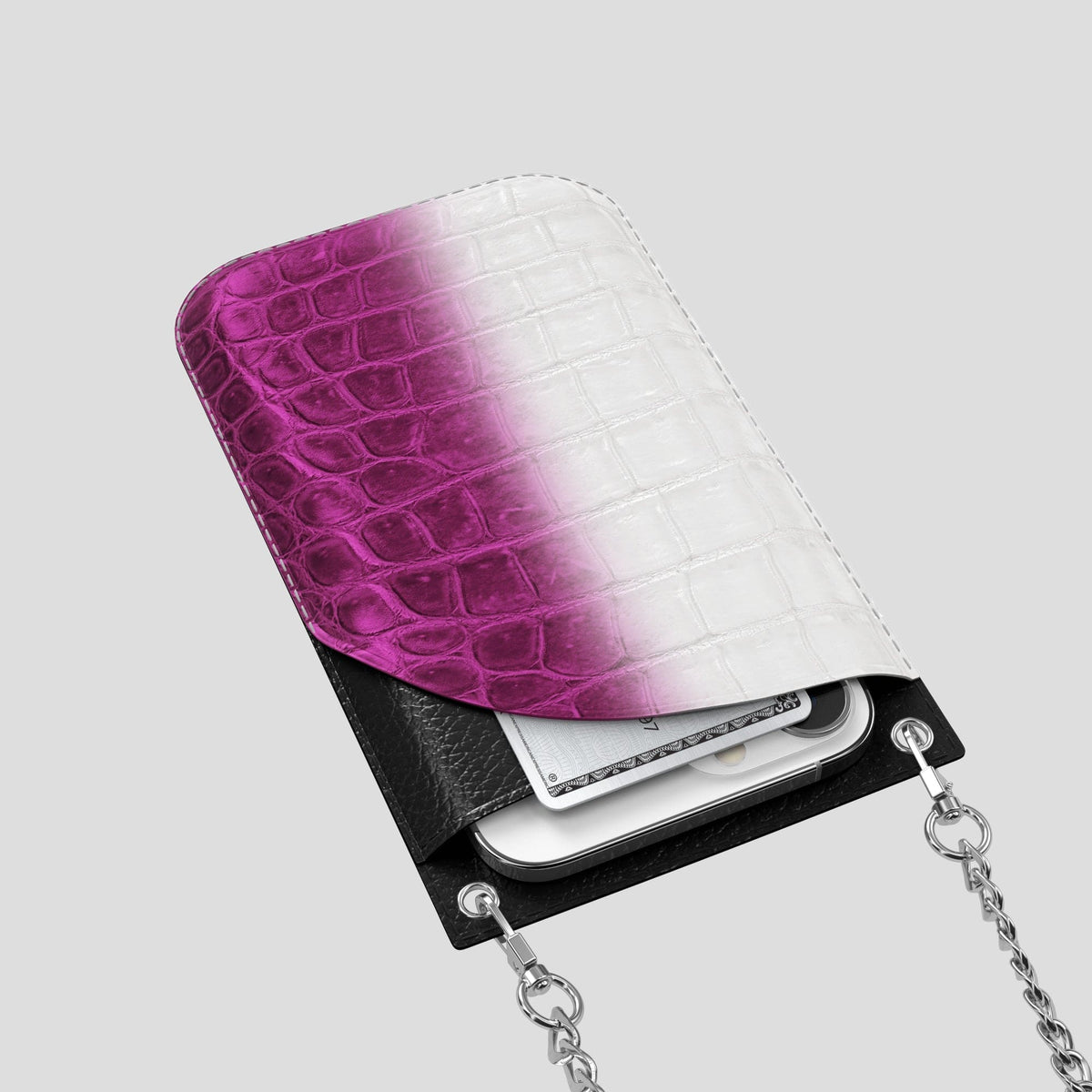 Fuchsia iPhone 14 Pro Max Himalaya Crossbody Bag Himalayan Crocodile with Steel Metal -5 | Fuchsia-Steel