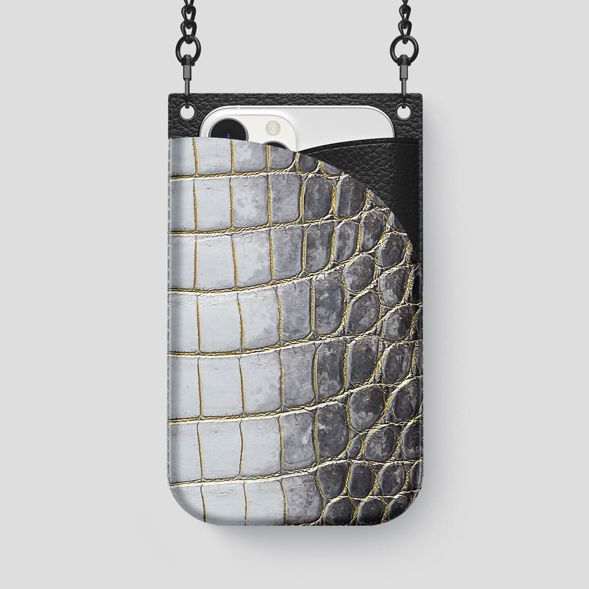 Gold iPhone 14 Pro Max Himalaya Crossbody Bag Himalayan Crocodile with Black Metal -1 | Gold-Black