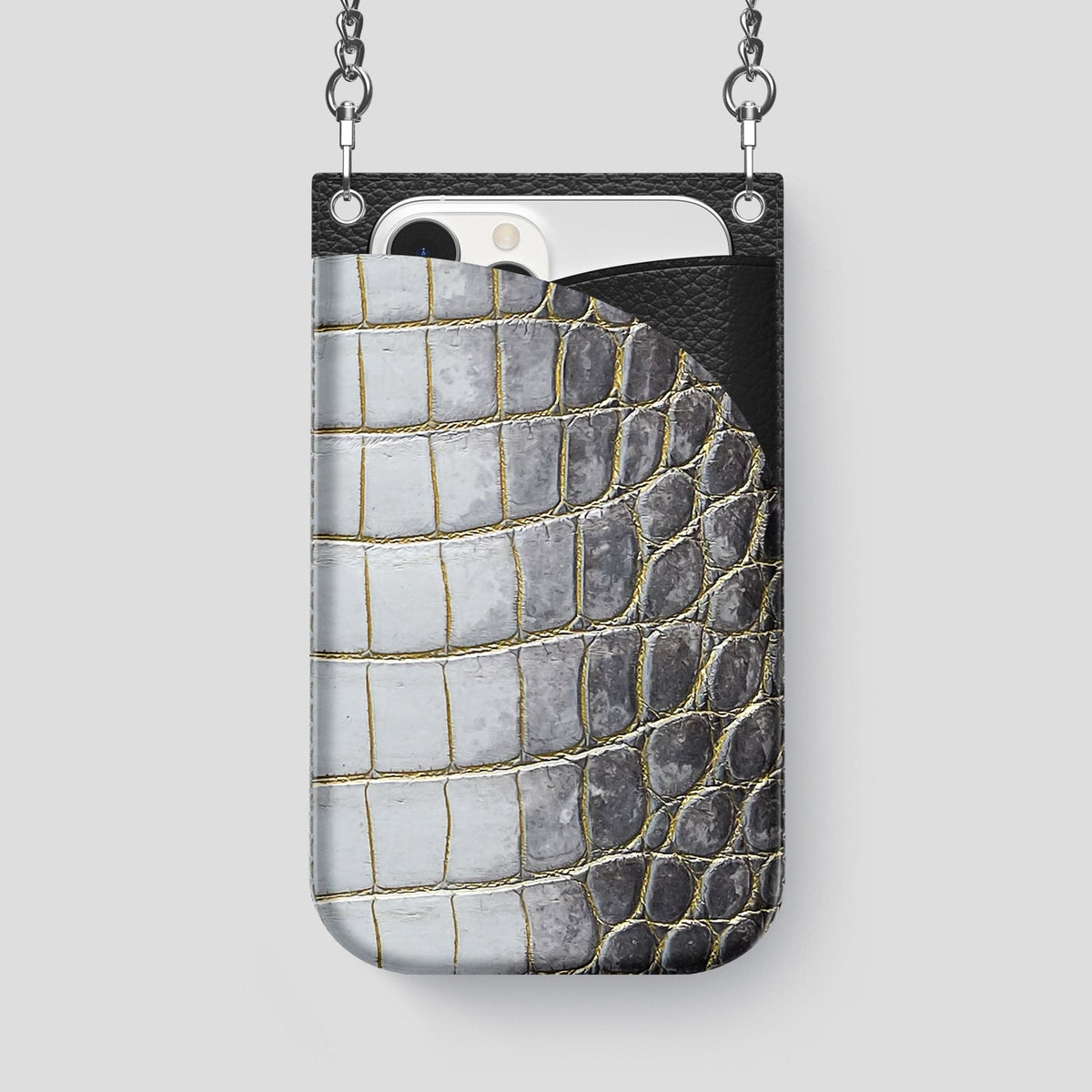 Gold iPhone 14 Pro Max Himalaya Crossbody Bag Himalayan Crocodile with Steel Metal -1 | Gold-Steel