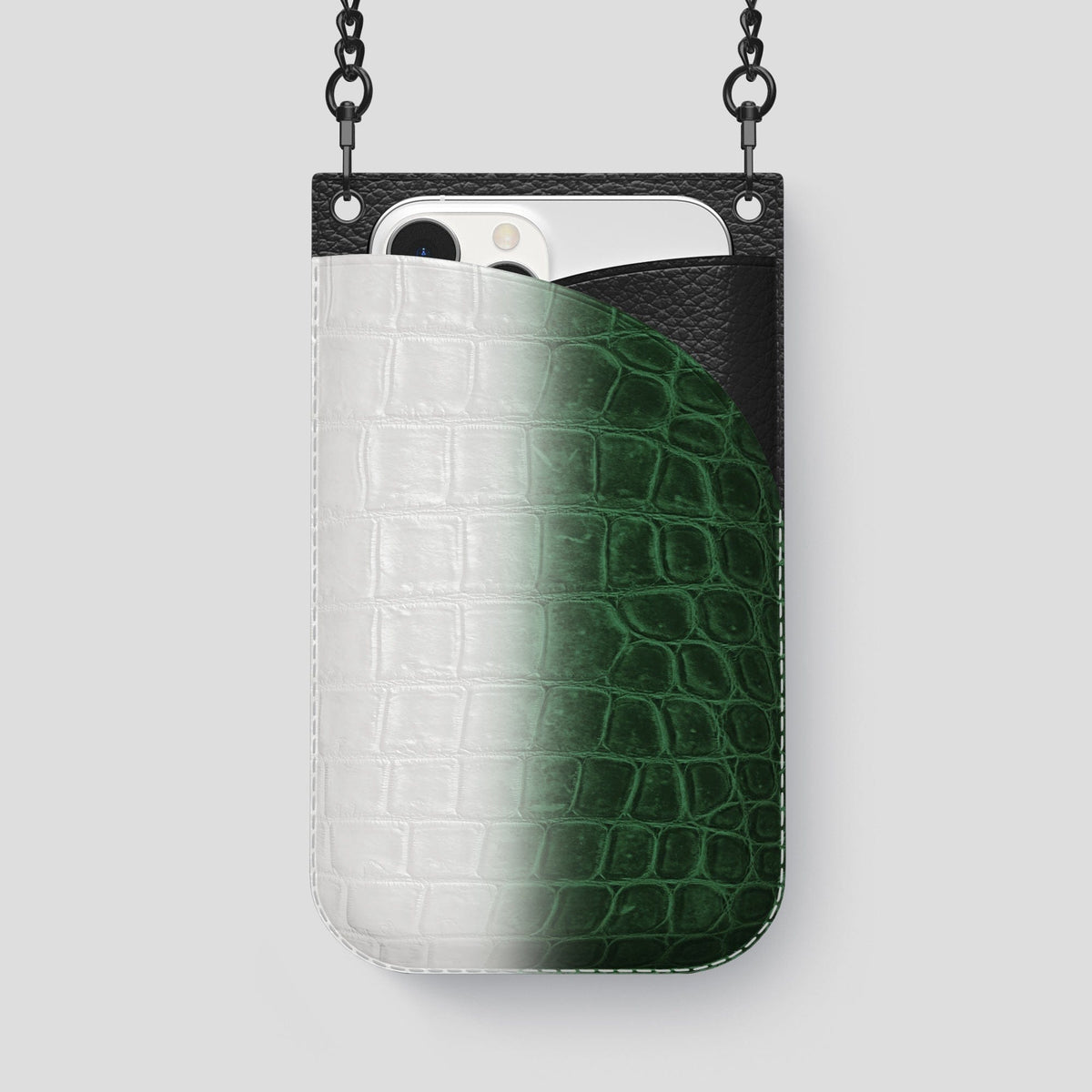 Green iPhone 14 Pro Max Himalaya Crossbody Bag Himalayan Crocodile with Black Metal -1 | Green-Black