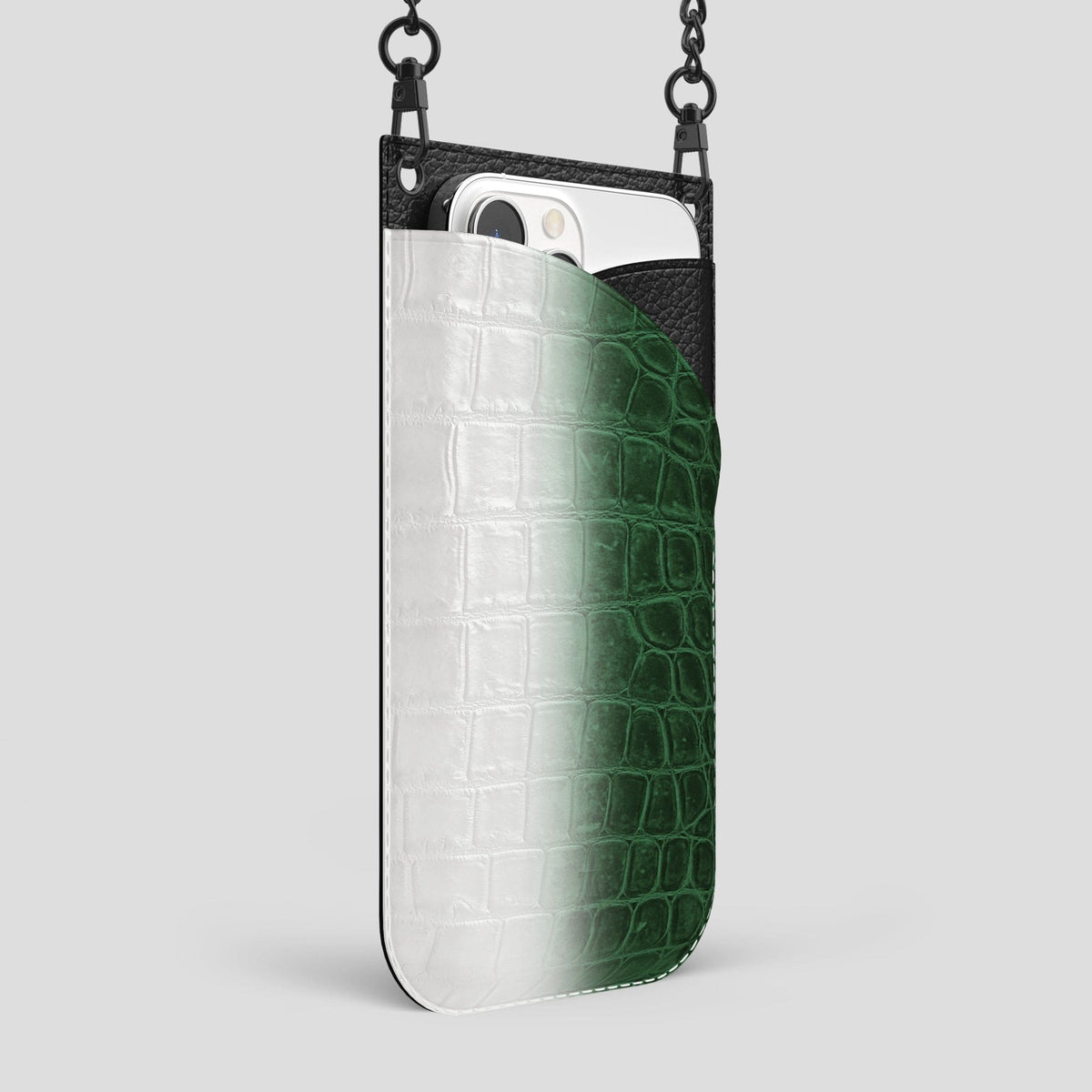 Green iPhone 14 Pro Max Himalaya Crossbody Bag Himalayan Crocodile with Black Metal -2 | Green-Black