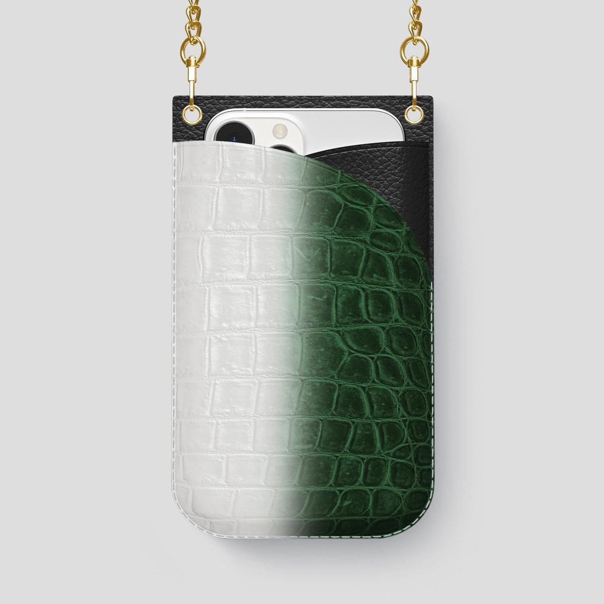 Green iPhone 14 Pro Max Himalaya Crossbody Bag Himalayan Crocodile with Gold Metal -1 | Green-Gold