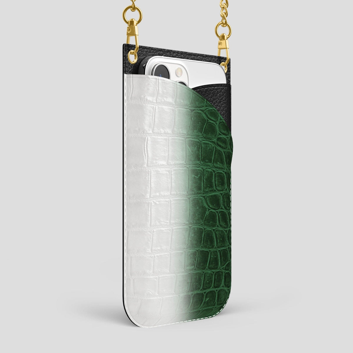 Green iPhone 14 Pro Max Himalaya Crossbody Bag Himalayan Crocodile with Gold Metal -2 | Green-Gold