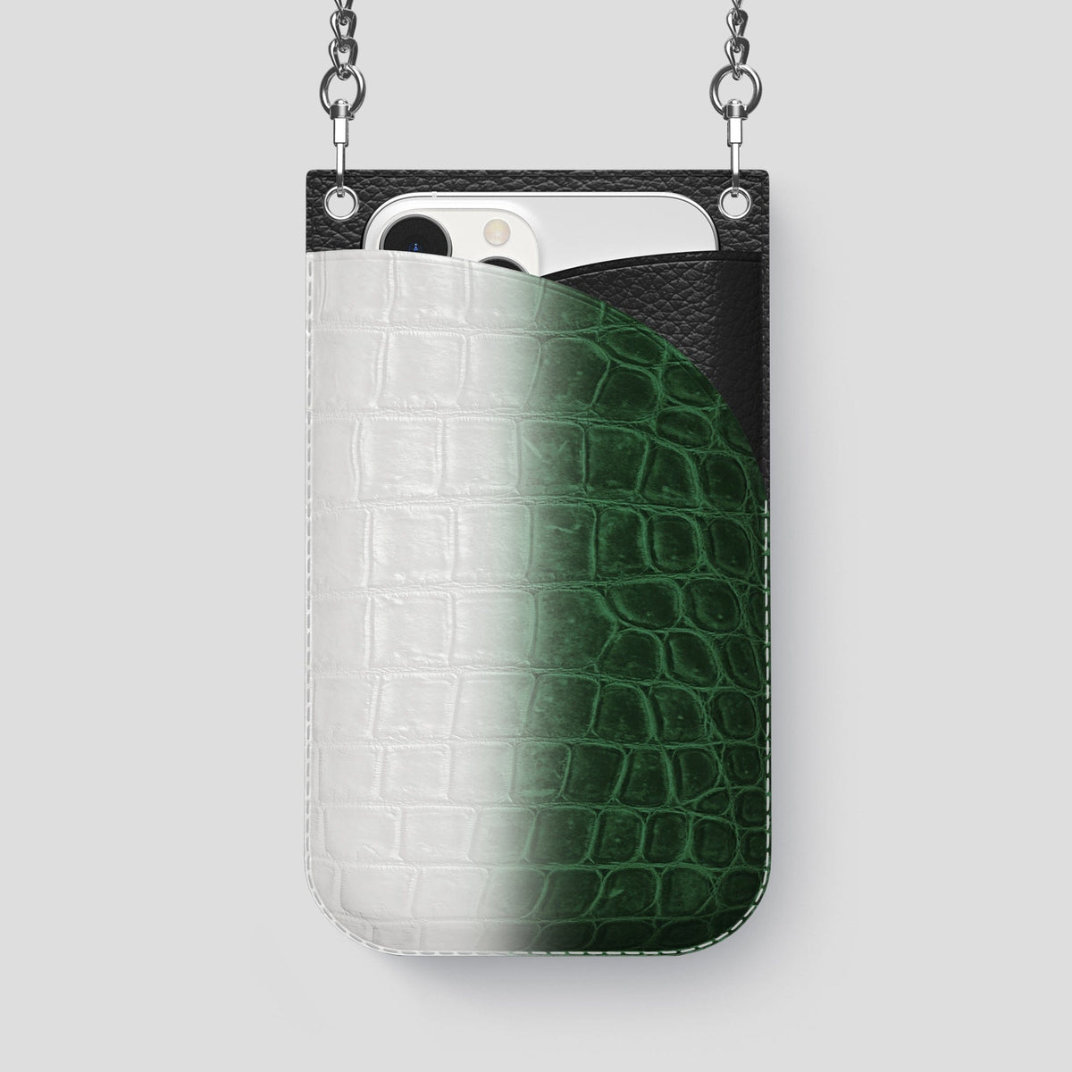 Green iPhone 14 Pro Max Himalaya Crossbody Bag Himalayan Crocodile with Steel Metal -1 | Green-Steel