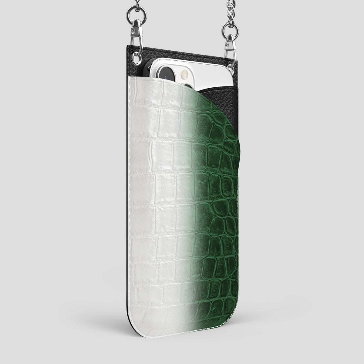 Green iPhone 14 Pro Max Himalaya Crossbody Bag Himalayan Crocodile with Steel Metal -2 | Green-Steel