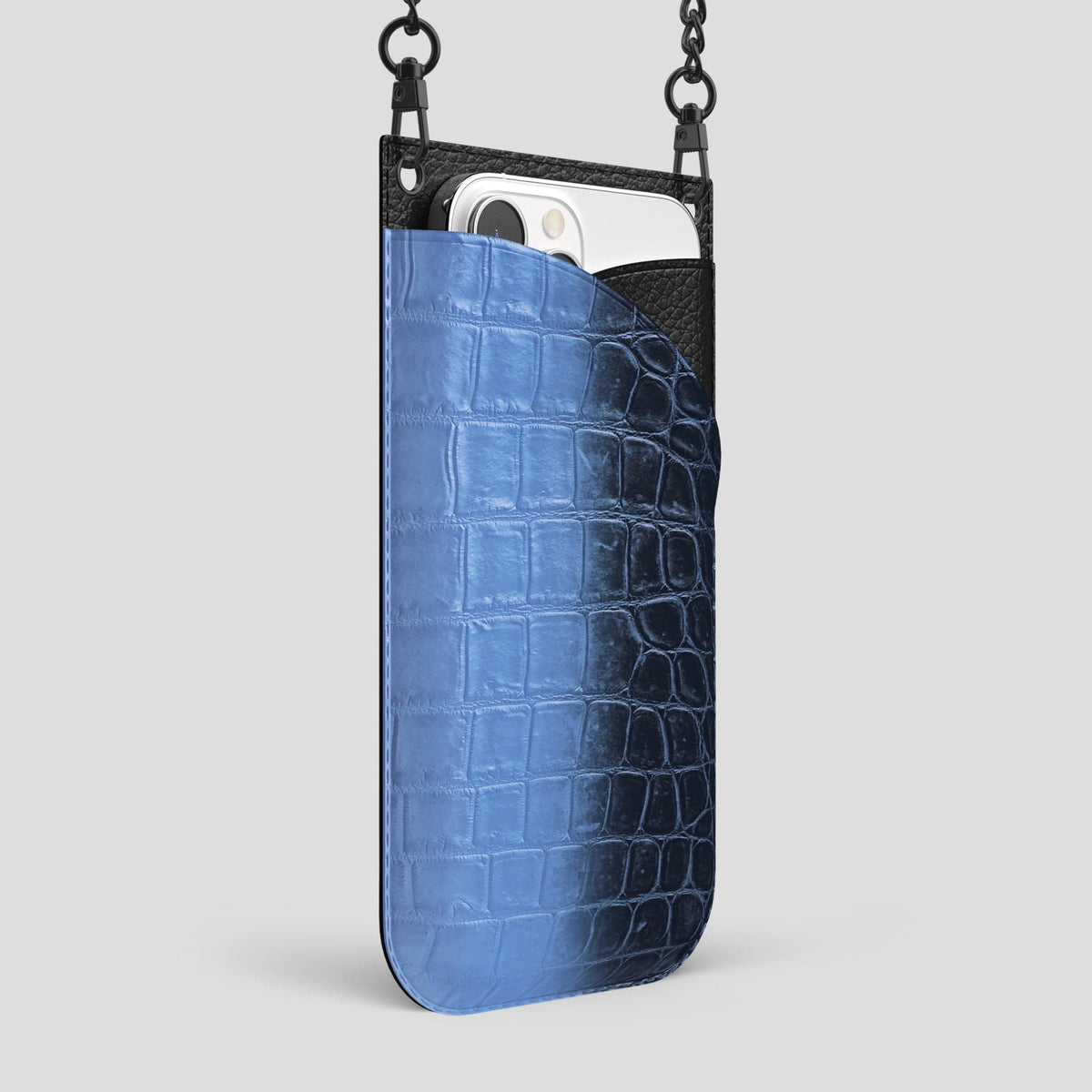 Lavender iPhone 14 Pro Max Himalaya Crossbody Bag Himalayan Crocodile with Black Metal -2 | Lavender-Black