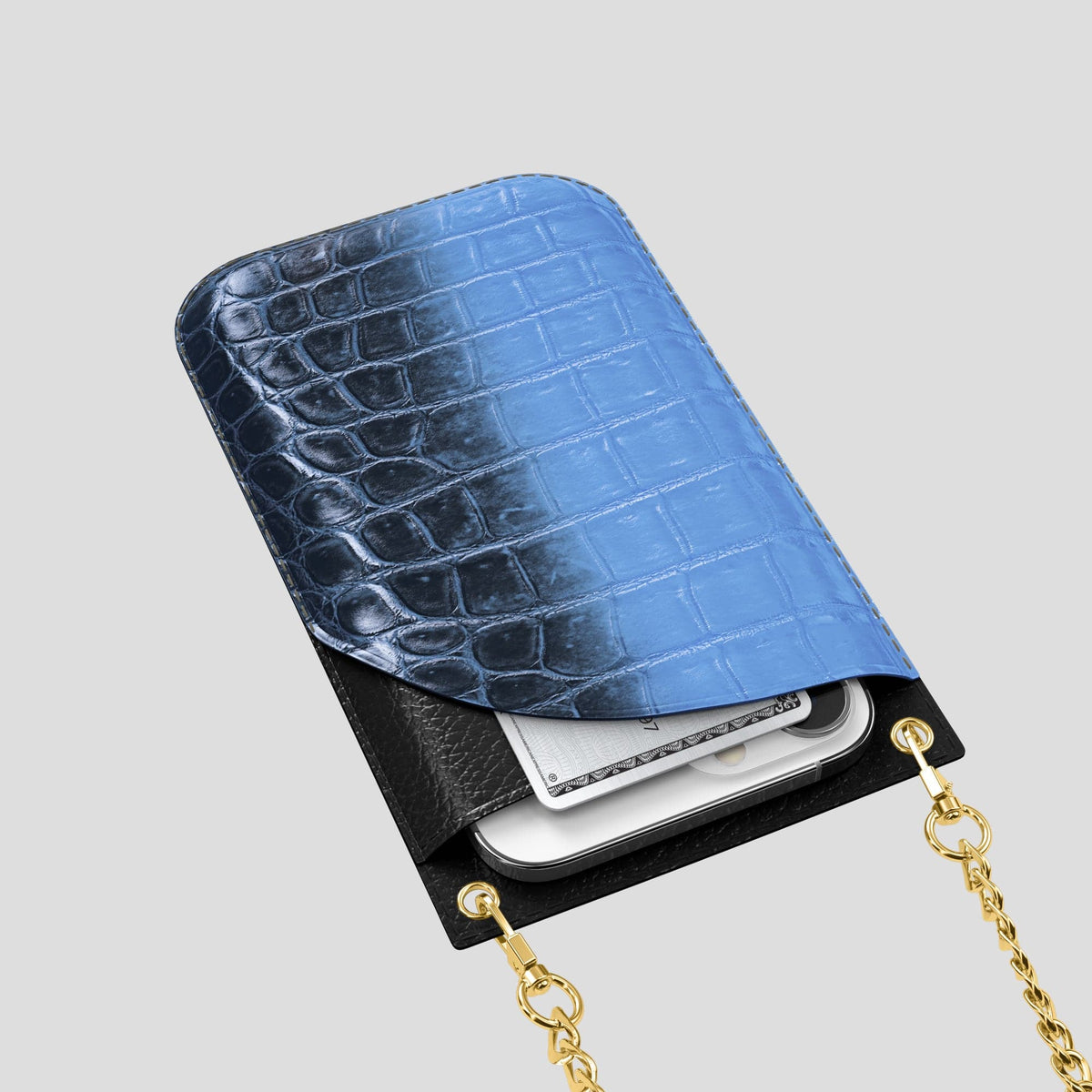 Lavender iPhone 14 Pro Max Himalaya Crossbody Bag Himalayan Crocodile with Gold Metal -5 | Lavender-Gold
