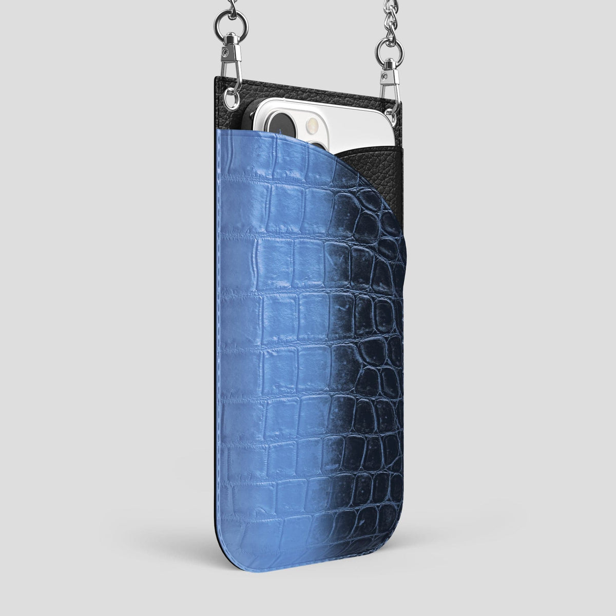 Lavender iPhone 14 Pro Max Himalaya Crossbody Bag Himalayan Crocodile with Steel Metal -2 | Lavender-Steel