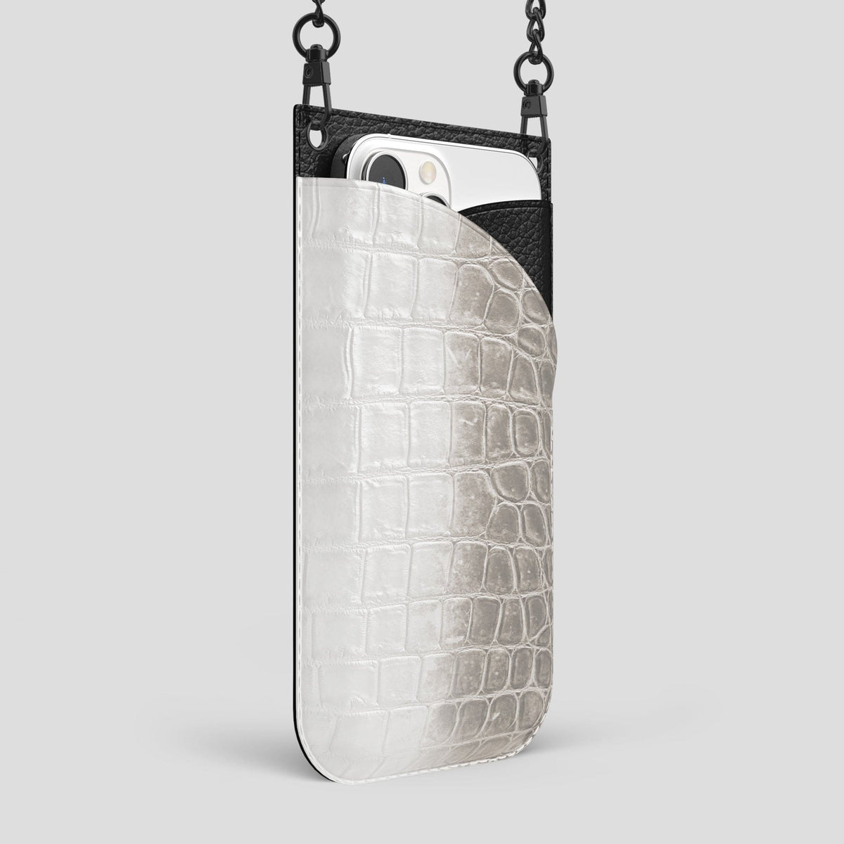 Light iPhone 14 Pro Max Himalaya Crossbody Bag Himalayan Crocodile with Black Metal -2 | Light-Black
