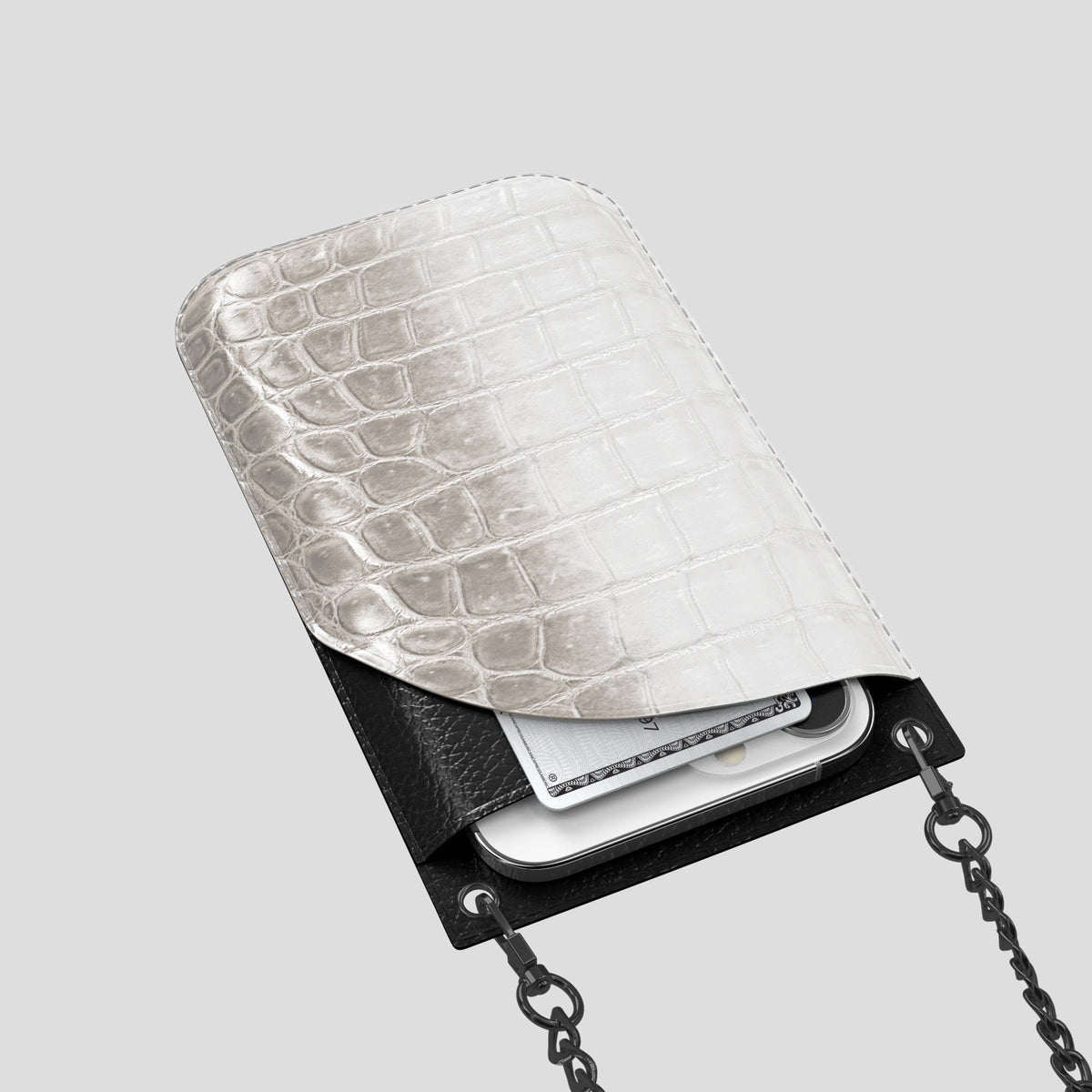 Grey iPhone 14 Pro Max Himalaya Crossbody Bag Himalayan Crocodile with Black Metal -5 | Grey-Black