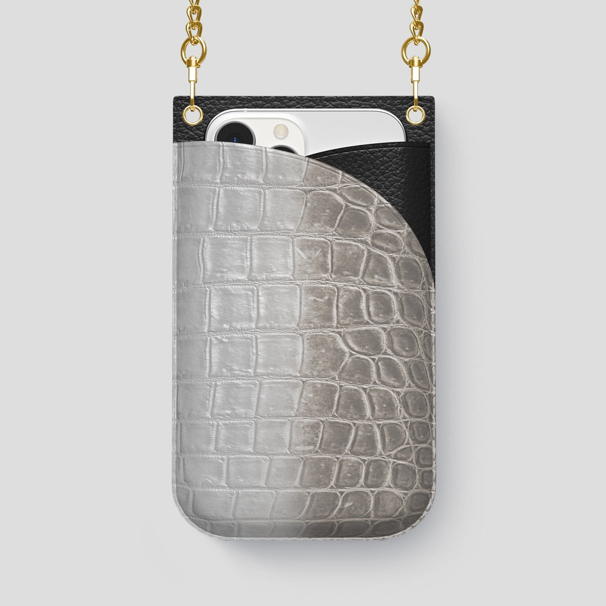 Light iPhone 14 Pro Max Himalaya Crossbody Bag Himalayan Crocodile with Gold Metal -1 | Light-Gold
