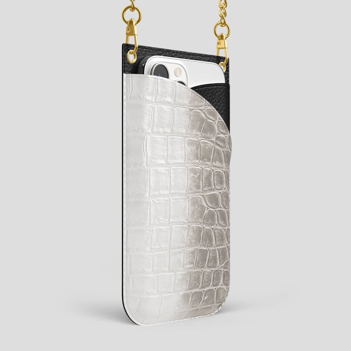 Grey iPhone 14 Pro Max Himalaya Crossbody Bag Himalayan Crocodile with Gold Metal -2 | Grey-Gold