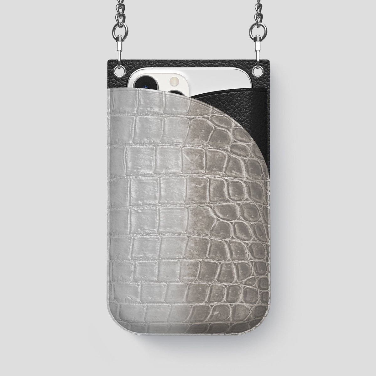 Grey iPhone 14 Pro Max Himalaya Crossbody Bag Himalayan Crocodile with Steel Metal -1 | Grey-Steel