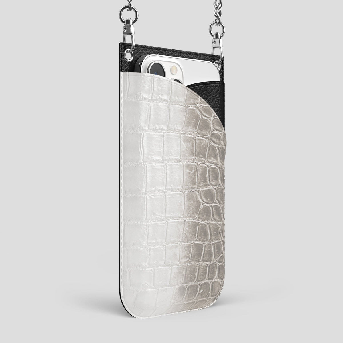Grey iPhone 14 Pro Max Himalaya Crossbody Bag Himalayan Crocodile with Steel Metal -2 | Grey-Steel