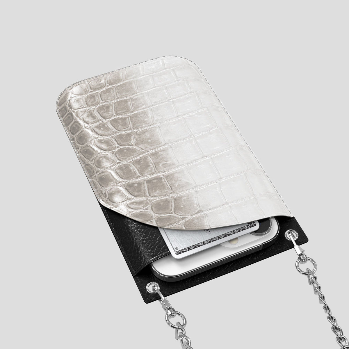 Grey iPhone 14 Pro Max Himalaya Crossbody Bag Himalayan Crocodile with Steel Metal -5 | Grey-Steel
