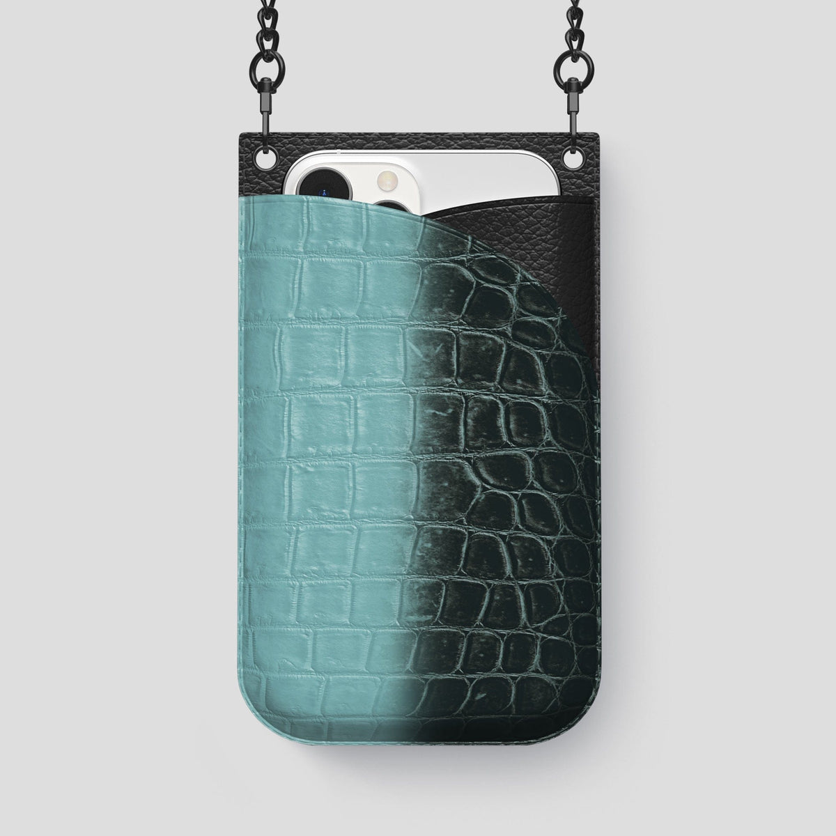 Light-Mint iPhone 14 Pro Max Himalaya Crossbody Bag Himalayan Crocodile with Black Metal -1 | Light-Mint-Black