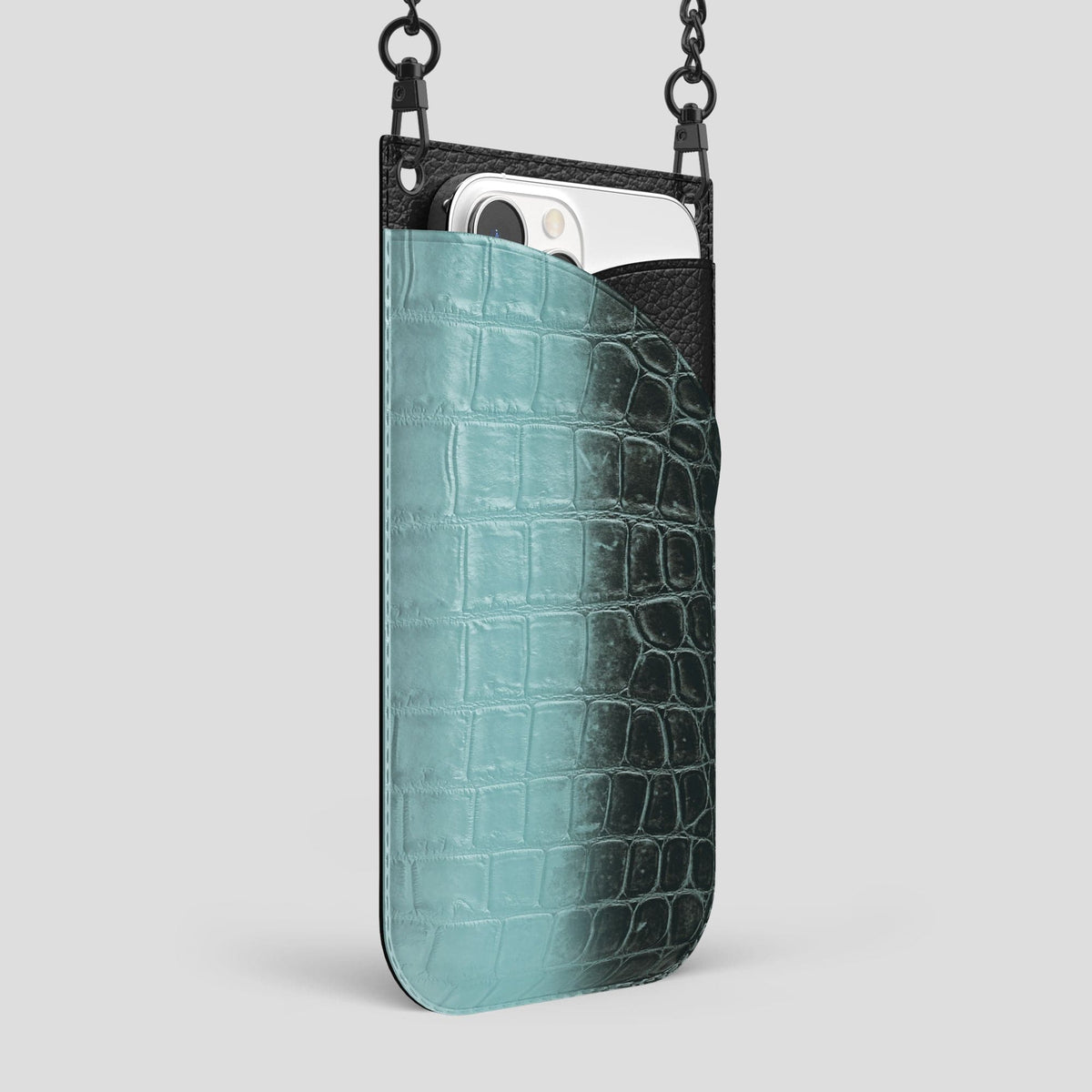 Light-Mint iPhone 14 Pro Max Himalaya Crossbody Bag Himalayan Crocodile with Black Metal -2 | Light-Mint-Black