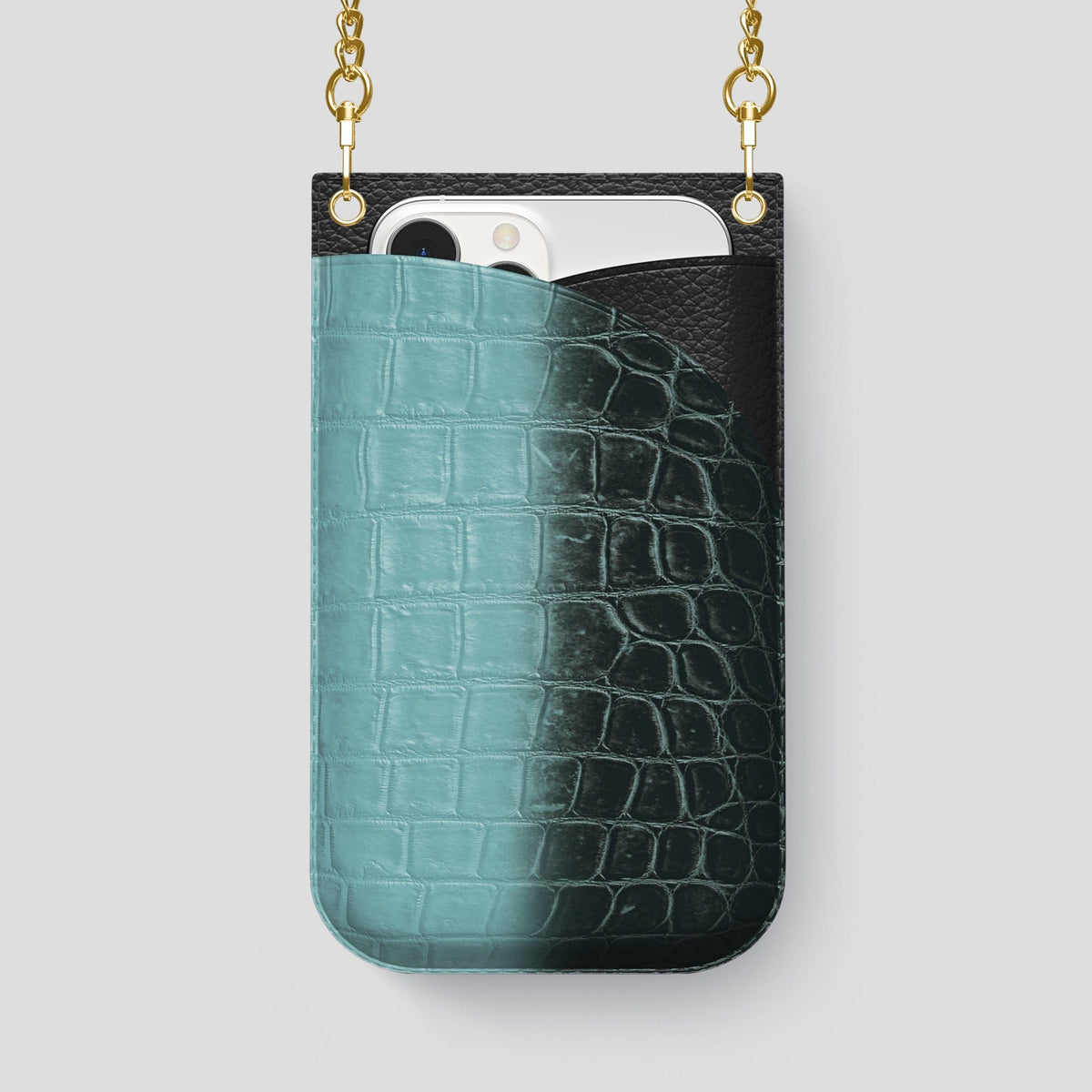 Light-Mint iPhone 14 Pro Max Himalaya Crossbody Bag Himalayan Crocodile with Gold Metal -1 | Light-Mint-Gold