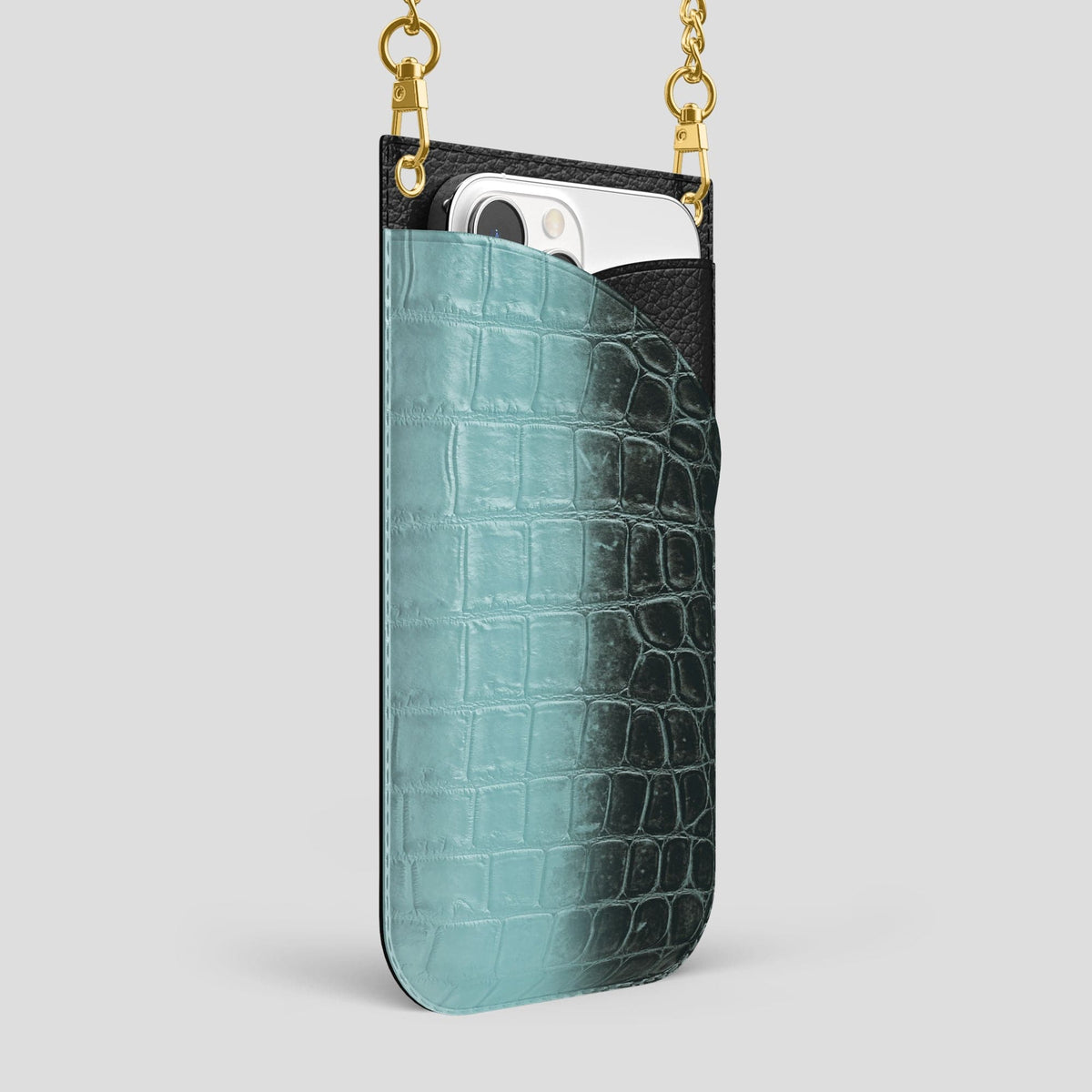 Light-Mint iPhone 14 Pro Max Himalaya Crossbody Bag Himalayan Crocodile with Gold Metal -2 | Light-Mint-Gold