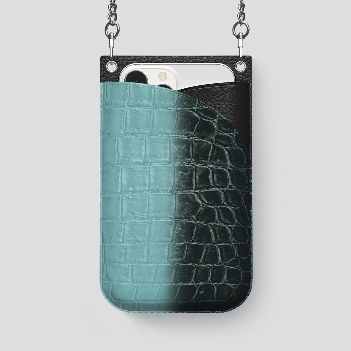 Light-Mint iPhone 14 Pro Max Himalaya Crossbody Bag Himalayan Crocodile with Steel Metal -1 | Light-Mint-Steel