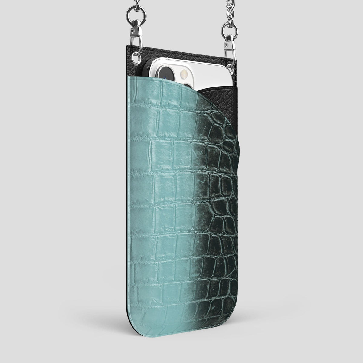 Light-Mint iPhone 14 Pro Max Himalaya Crossbody Bag Himalayan Crocodile with Steel Metal -2 | Light-Mint-Steel