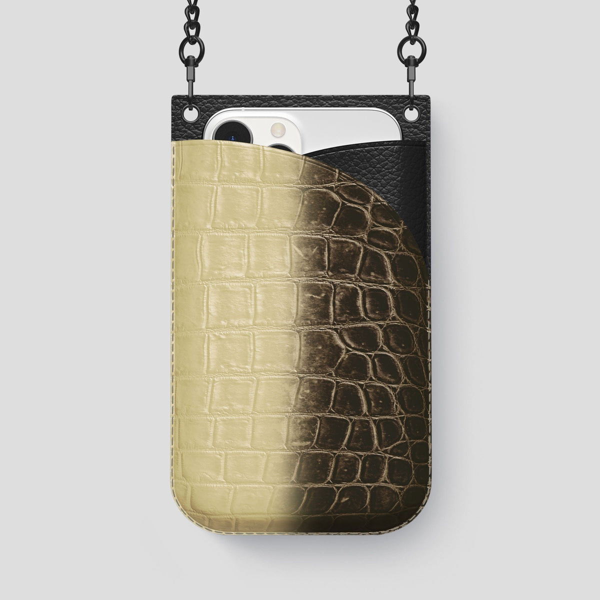 Natural iPhone 14 Pro Max Himalaya Crossbody Bag Himalayan Crocodile with Black Metal -1 | Natural-Black