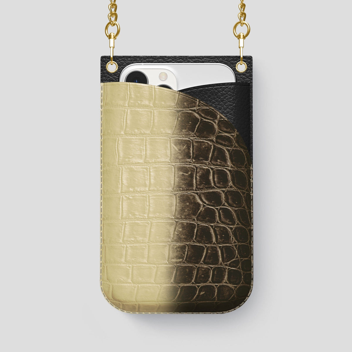 Natural iPhone 14 Pro Max Himalaya Crossbody Bag Himalayan Crocodile with Gold Metal -1 | Natural-Gold