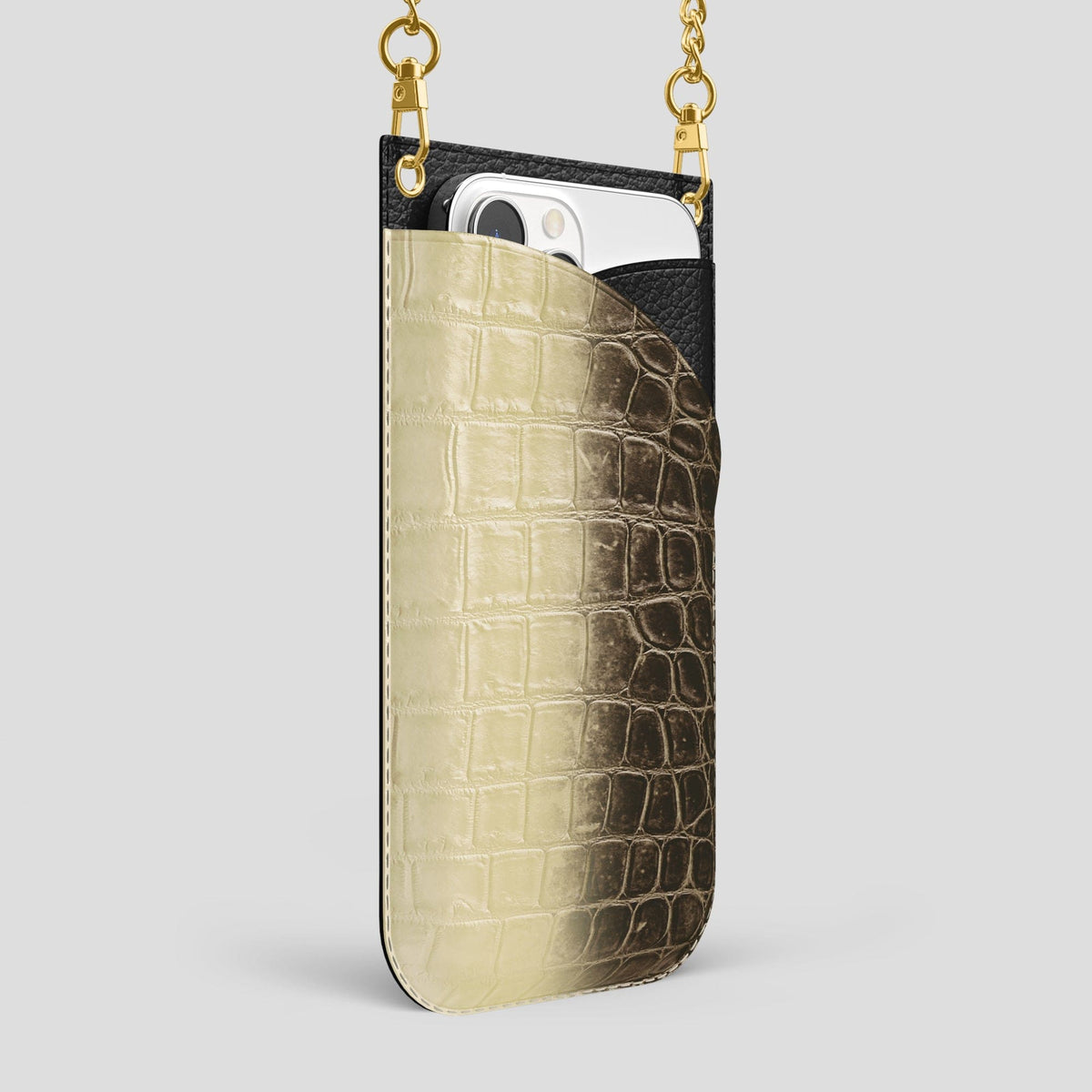 Natural iPhone 14 Pro Max Himalaya Crossbody Bag Himalayan Crocodile with Gold Metal -2 | Natural-Gold
