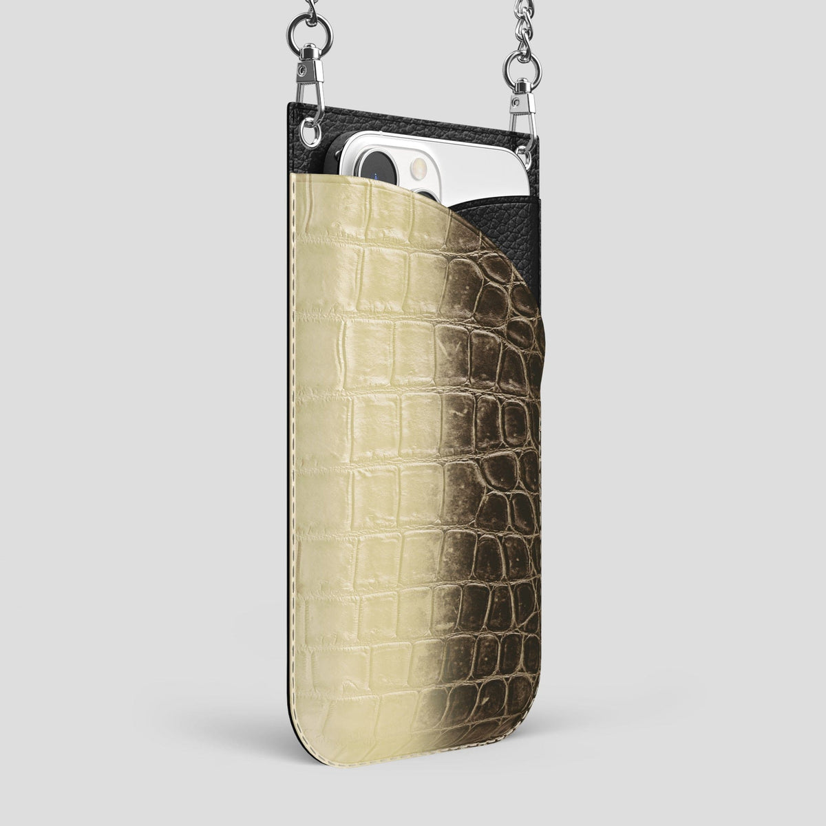 Natural iPhone 14 Pro Max Himalaya Crossbody Bag Himalayan Crocodile with Steel Metal -2 | Natural-Steel