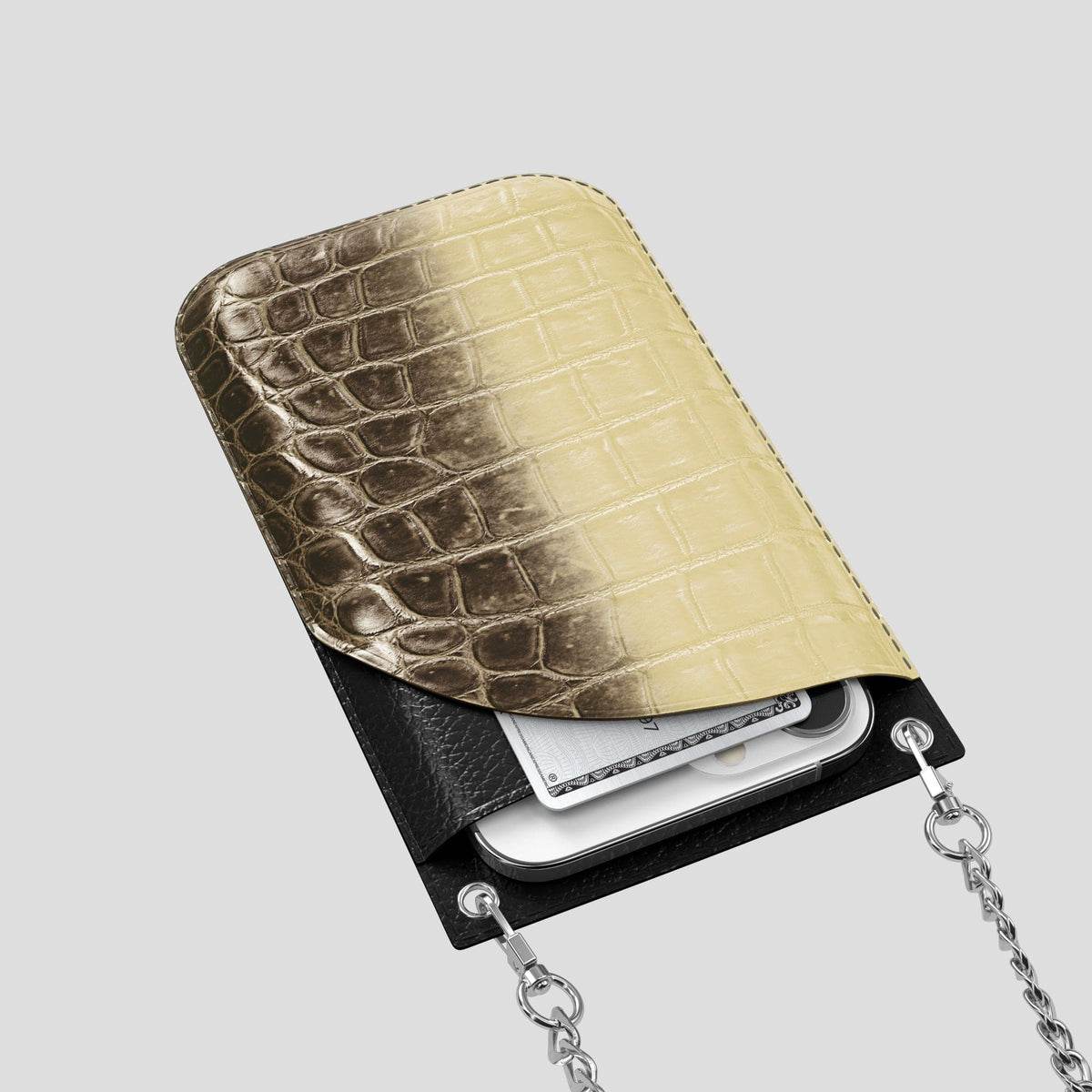 Natural iPhone 14 Pro Max Himalaya Crossbody Bag Himalayan Crocodile with Steel Metal -5 | Natural-Steel