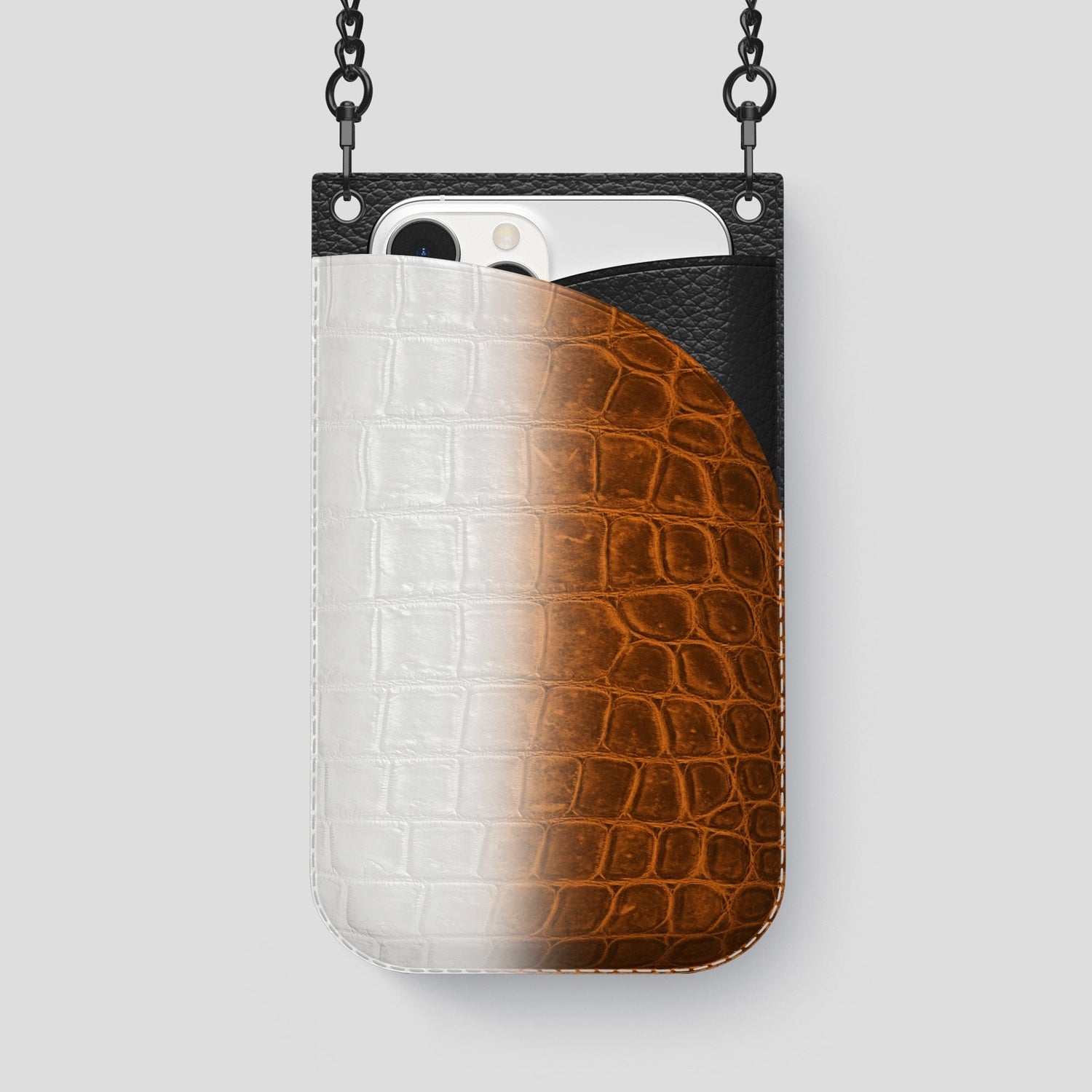 Orange iPhone 14 Pro Max Himalaya Crossbody Bag Himalayan Crocodile with Black Metal -1 | Orange-Black
