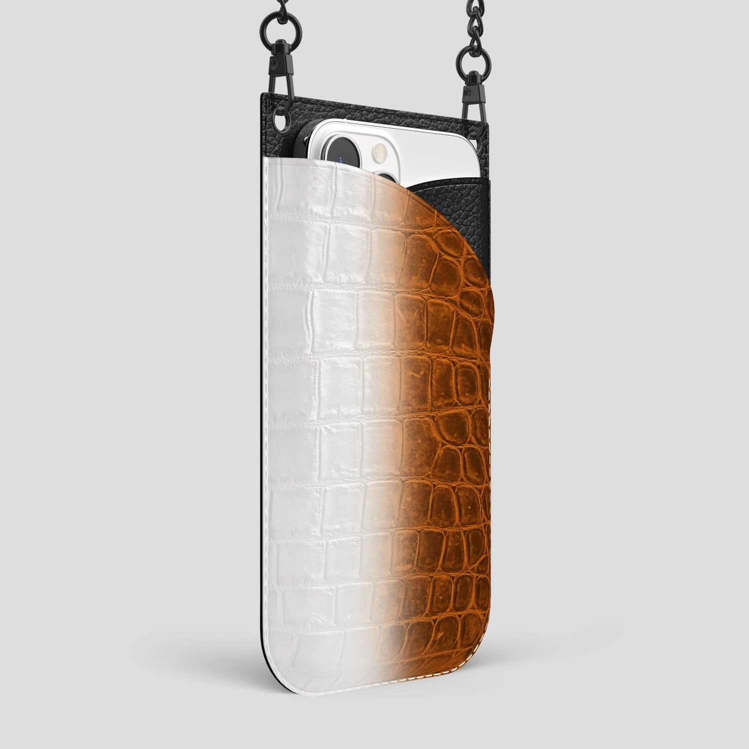 Orange iPhone 14 Pro Max Himalaya Crossbody Bag Himalayan Crocodile with Black Metal -2 | Orange-Black