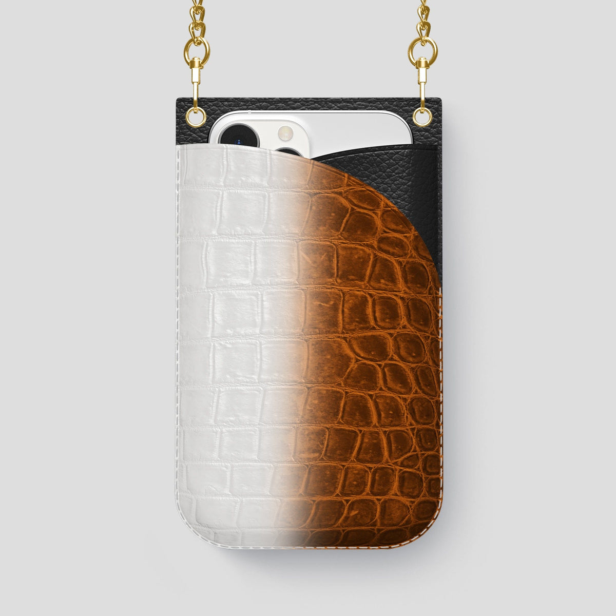 Orange iPhone 14 Pro Max Himalaya Crossbody Bag Himalayan Crocodile with Gold Metal -1 | Orange-Gold