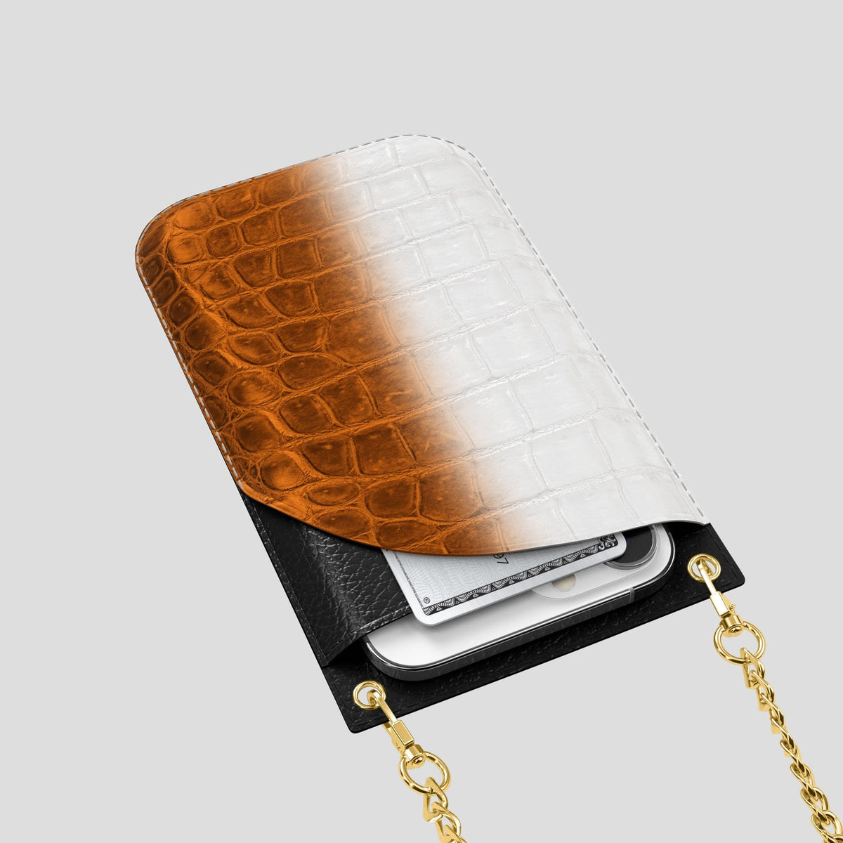 Orange iPhone 14 Pro Max Himalaya Crossbody Bag Himalayan Crocodile with Gold Metal -5 | Orange-Gold