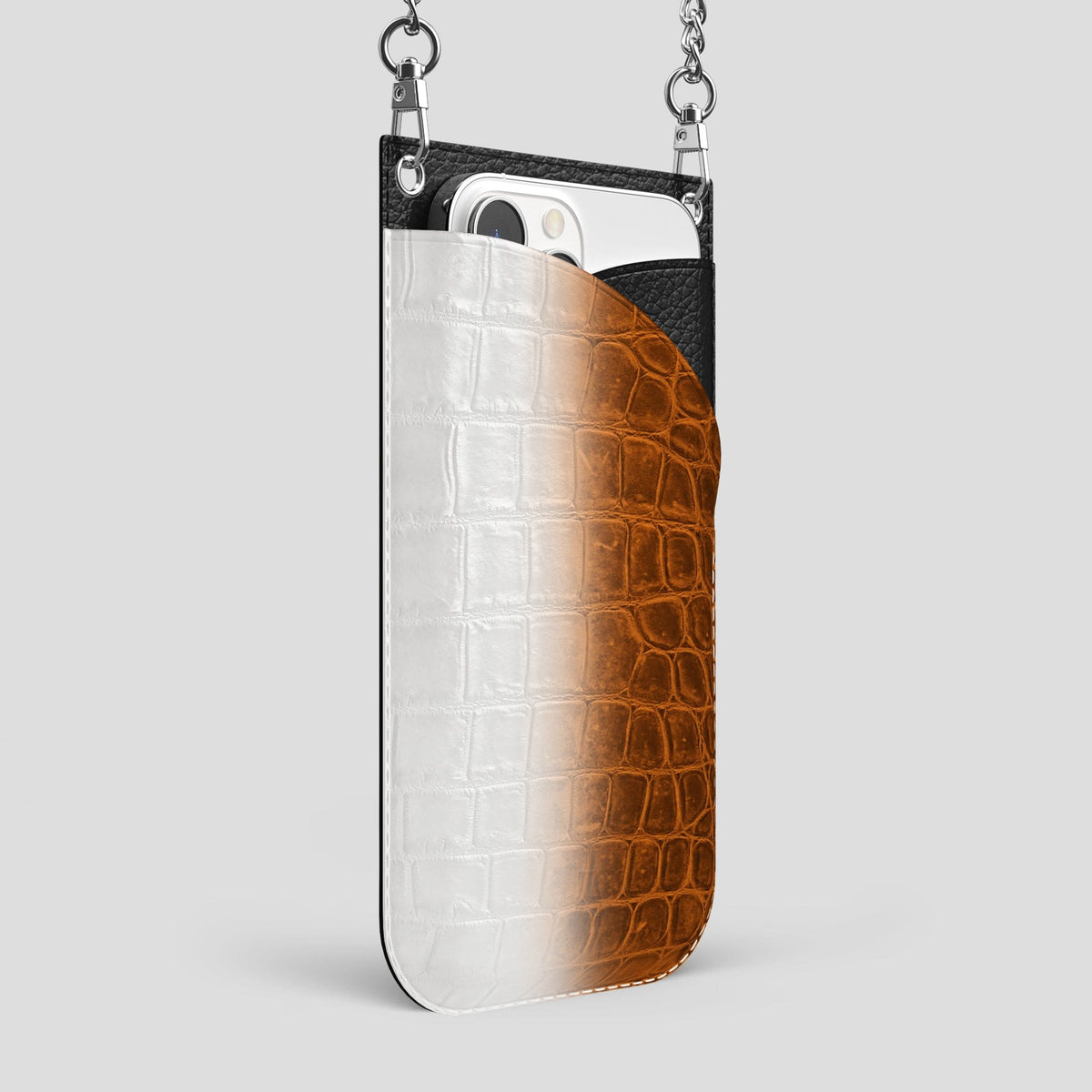 Orange iPhone 14 Pro Max Himalaya Crossbody Bag Himalayan Crocodile with Steel Metal -2 | Orange-Steel