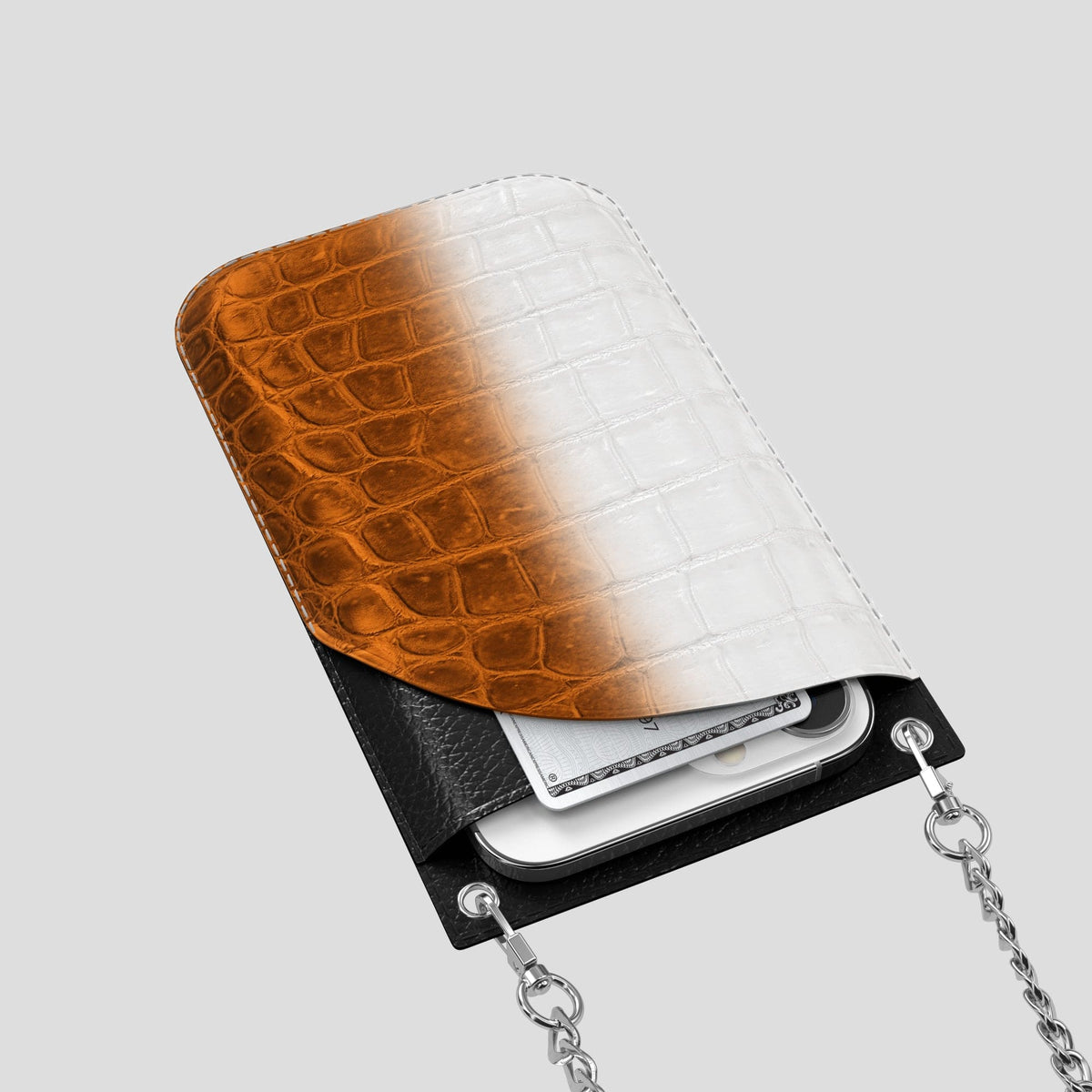 Orange iPhone 14 Pro Max Himalaya Crossbody Bag Himalayan Crocodile with Steel Metal -5 | Orange-Steel