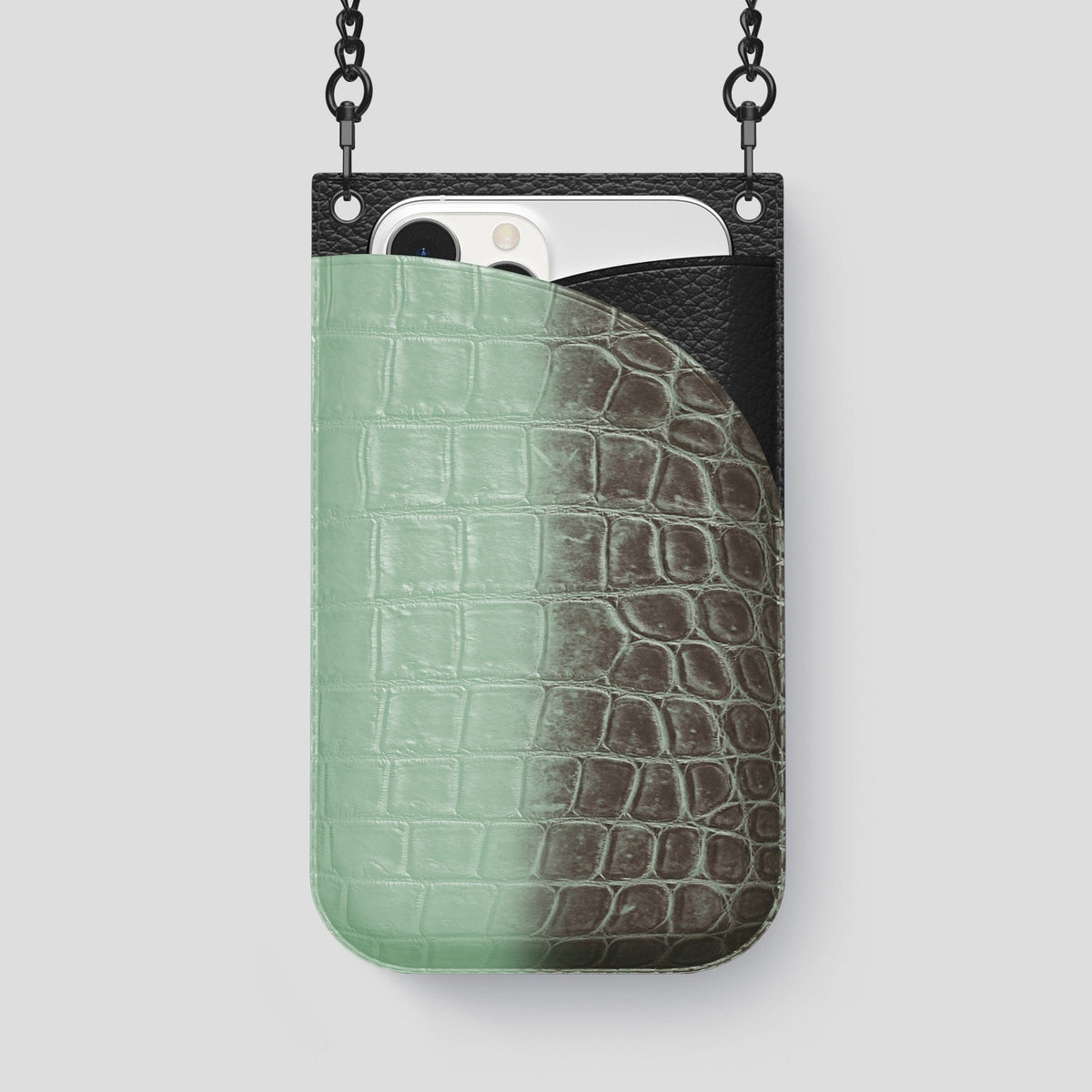 Pistachio iPhone 14 Pro Max Himalaya Crossbody Bag Himalayan Crocodile with Black Metal -1 | Pistachio-Black