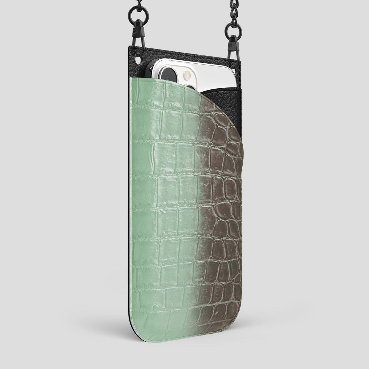 Pistachio iPhone 14 Pro Max Himalaya Crossbody Bag Himalayan Crocodile with Black Metal -2 | Pistachio-Black