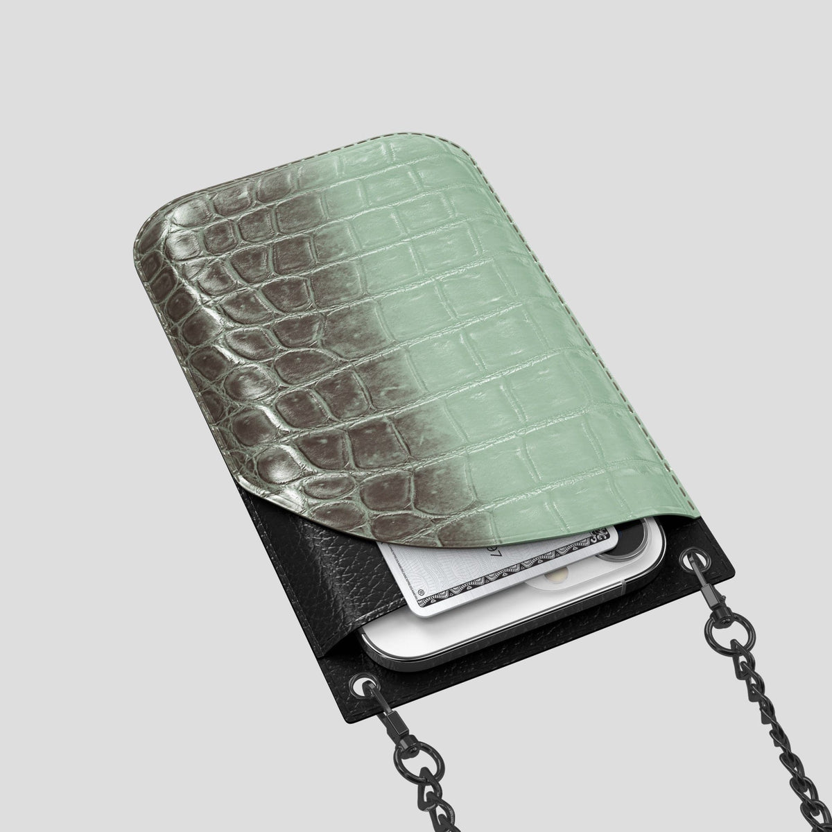 Pistachio iPhone 14 Pro Max Himalaya Crossbody Bag Himalayan Crocodile with Black Metal -5 | Pistachio-Black