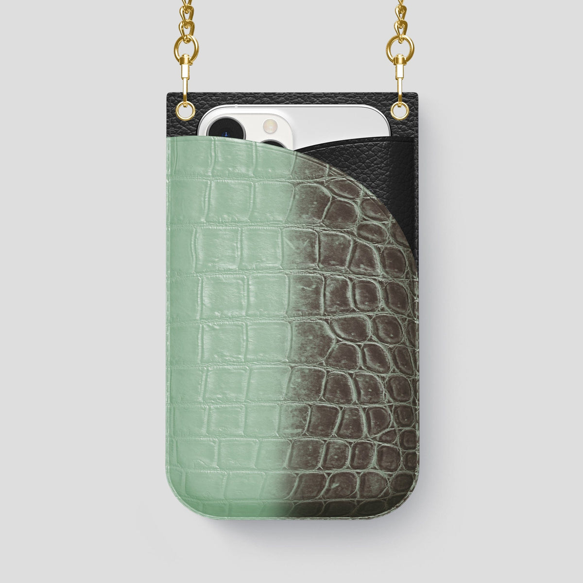 Pistachio iPhone 14 Pro Max Himalaya Crossbody Bag Himalayan Crocodile with Gold Metal -1 | Pistachio-Gold
