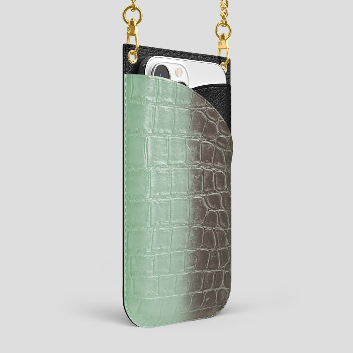 Pistachio iPhone 14 Pro Max Himalaya Crossbody Bag Himalayan Crocodile with Gold Metal -2 | Pistachio-Gold