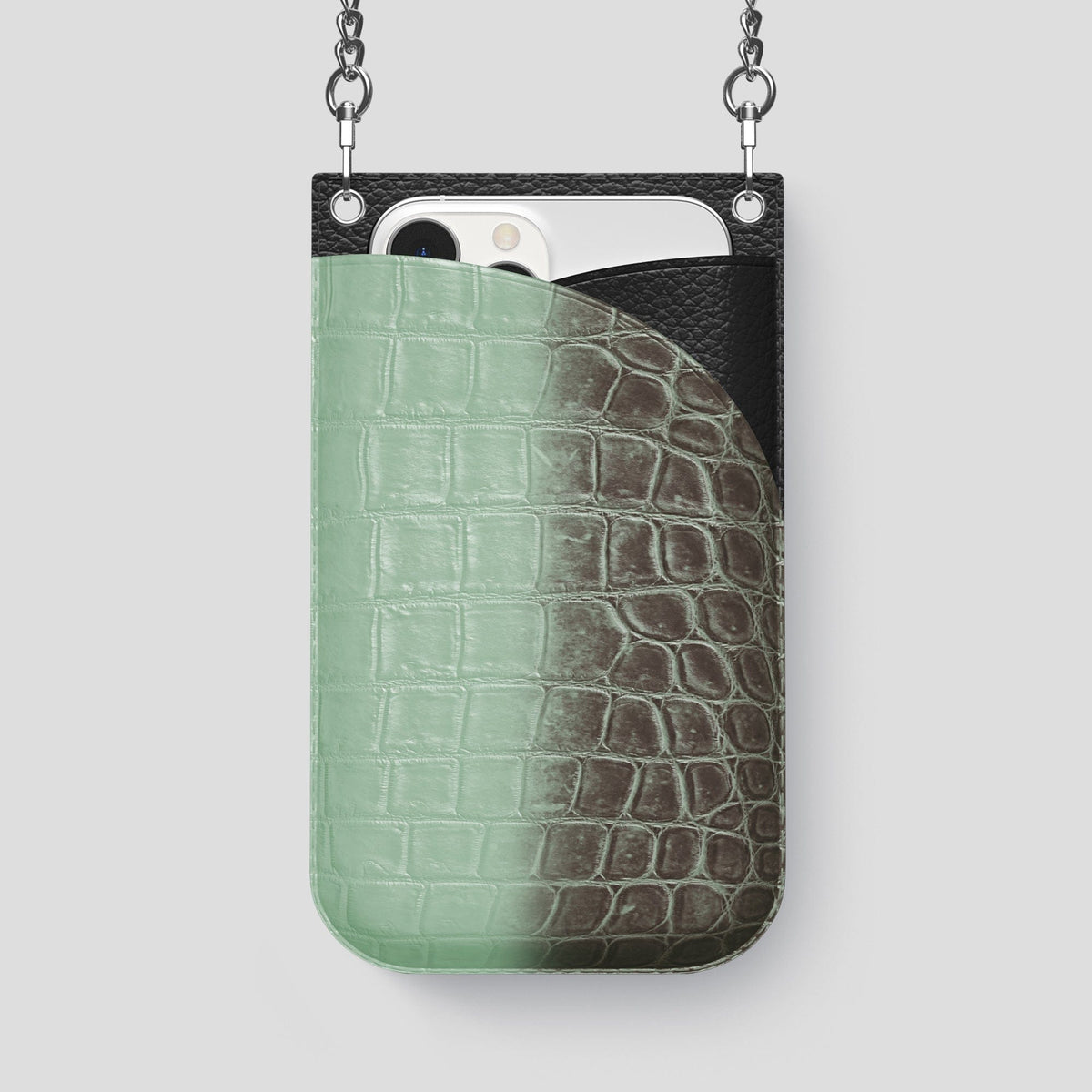 Pistachio iPhone 14 Pro Max Himalaya Crossbody Bag Himalayan Crocodile with Steel Metal -1 | Pistachio-Steel