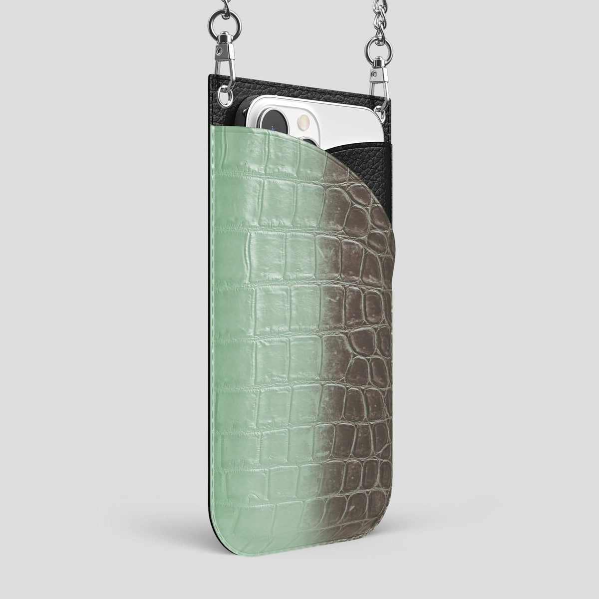 Pistachio iPhone 14 Pro Max Himalaya Crossbody Bag Himalayan Crocodile with Steel Metal -2 | Pistachio-Steel