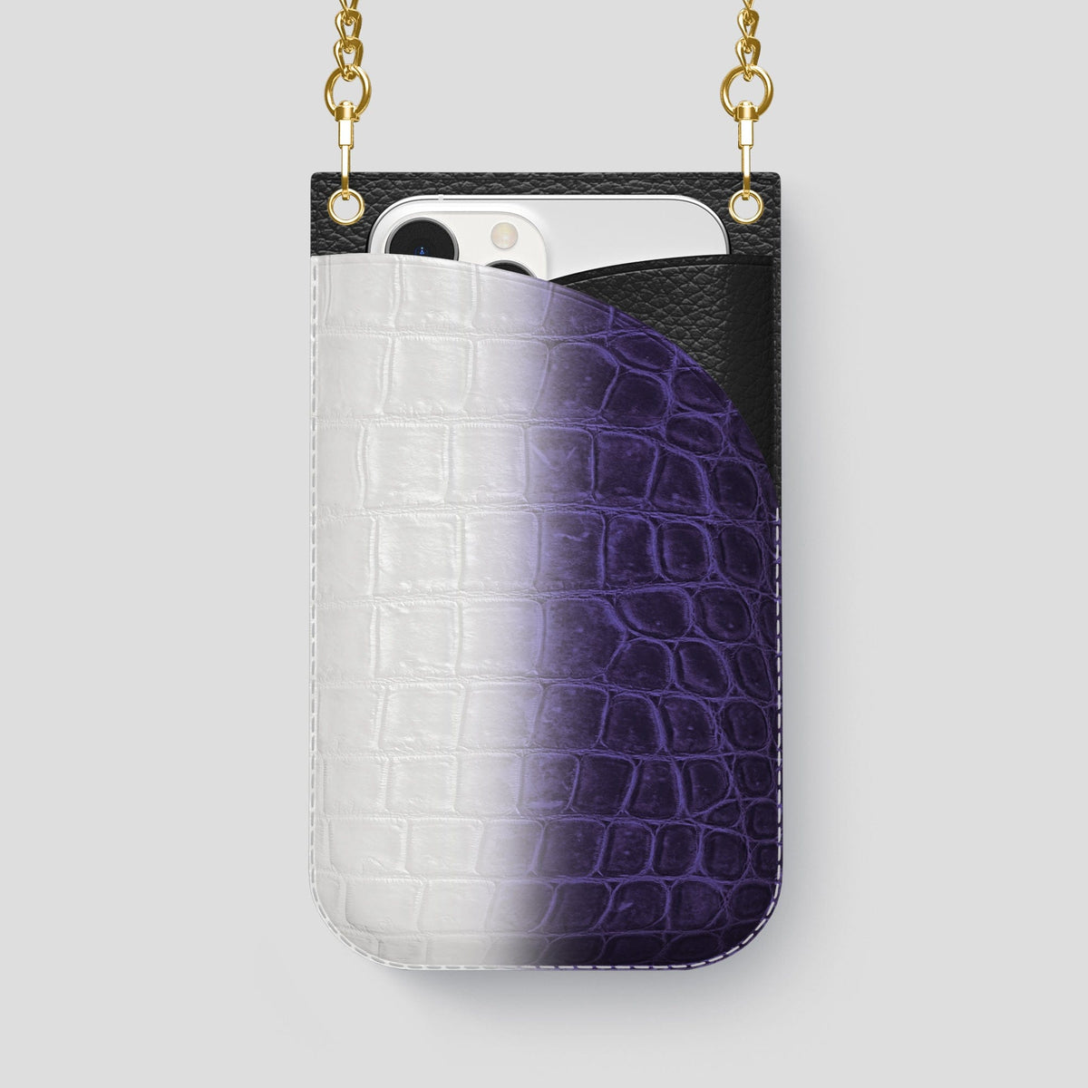 Purple iPhone 14 Pro Max Himalaya Crossbody Bag Himalayan Crocodile with Gold Metal -1 | Purple-Gold